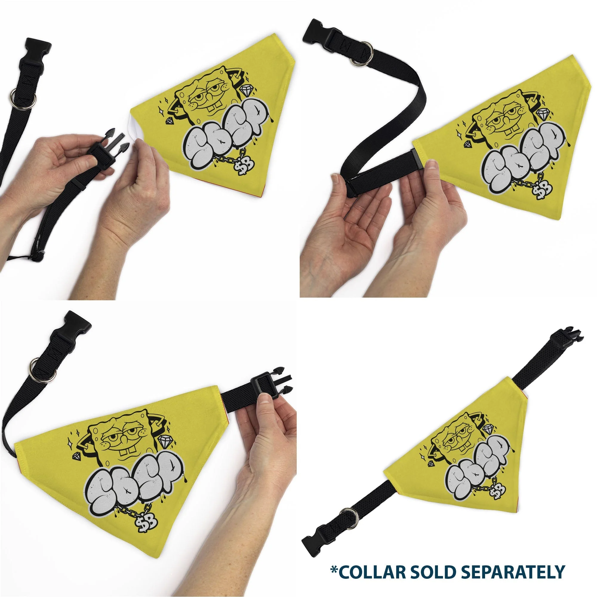 SpongeBob SquarePants Pet Bandana Chain Pose Slips Over Collar Yellow - Image 6