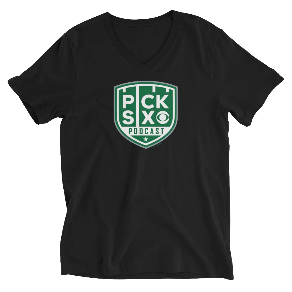 Pick Six Podcast Logo V-Neck Short Sleeve T-Shirt