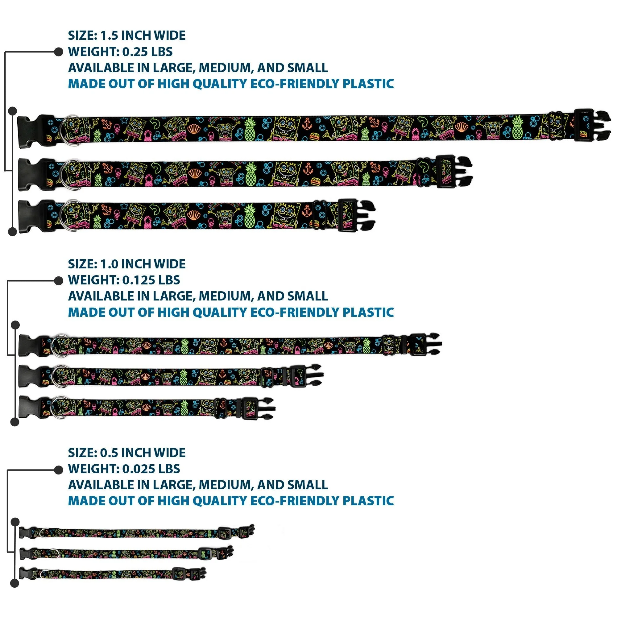 SpongeBob SquarePants Dog Collar Electric SpongeBob Poses/Elements Plastic Clip Black/Multi Color - Image 3