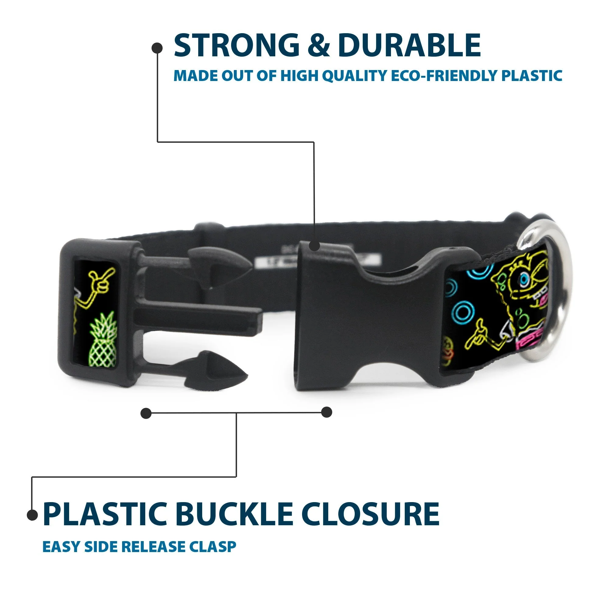 SpongeBob SquarePants Dog Collar Electric SpongeBob Poses/Elements Plastic Clip Black/Multi Color - Image 4
