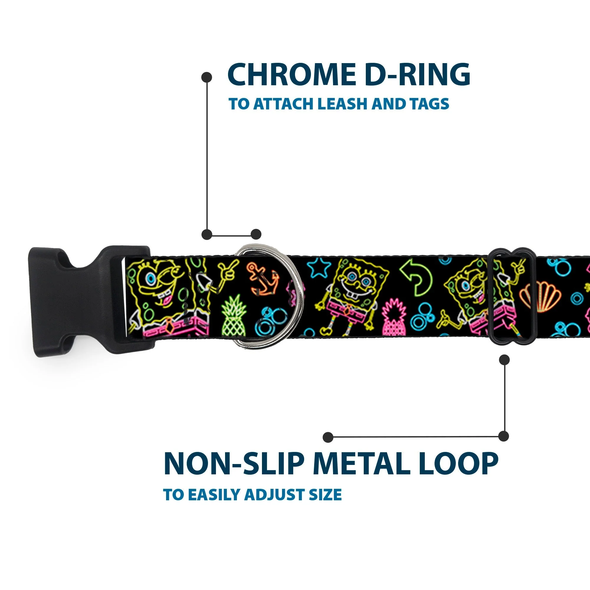 SpongeBob SquarePants Dog Collar Electric SpongeBob Poses/Elements Plastic Clip Black/Multi Color - Image 5
