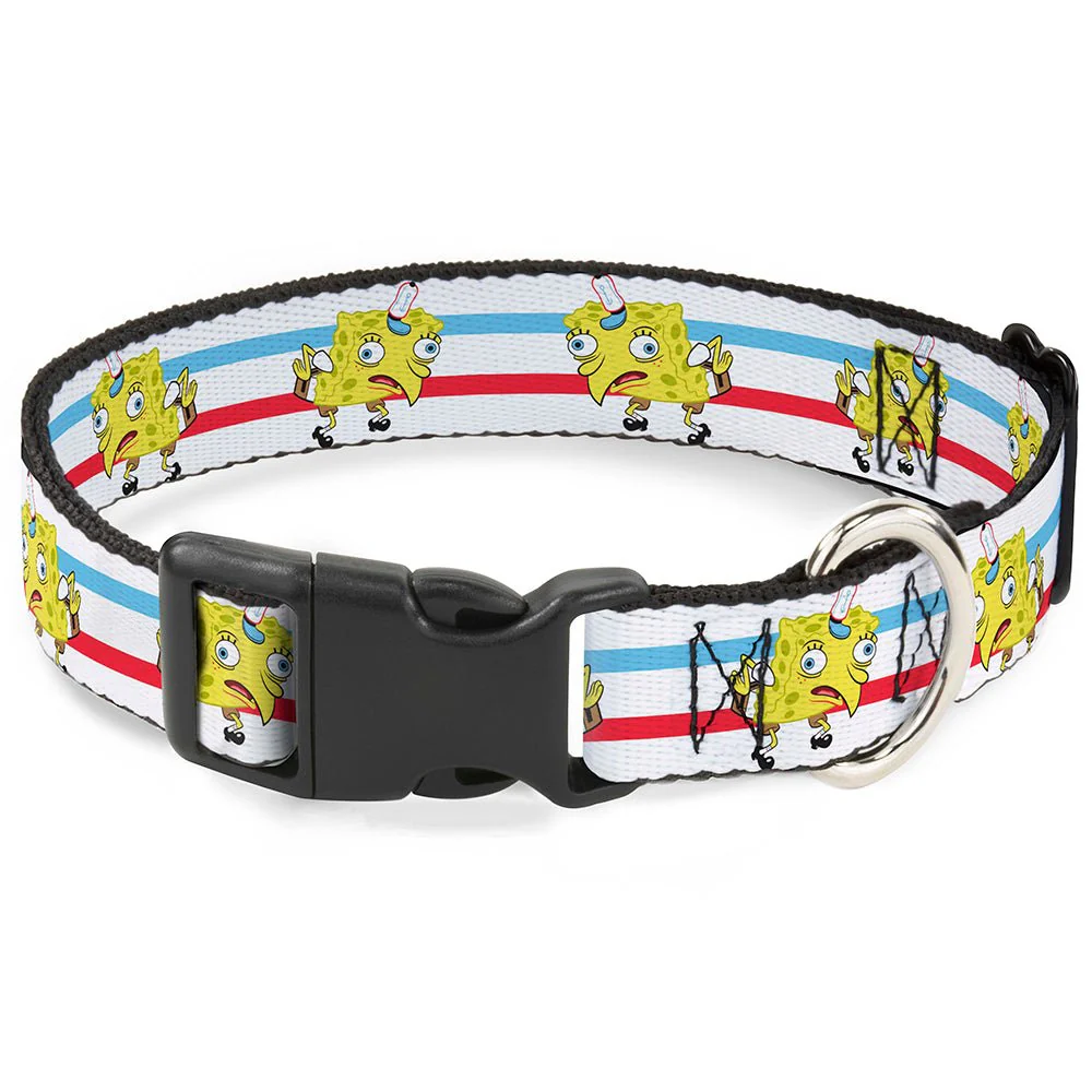 SpongeBob SquarePants Dog Collar Mocking Pose Stripe White/Blue/Red Plastic Clip