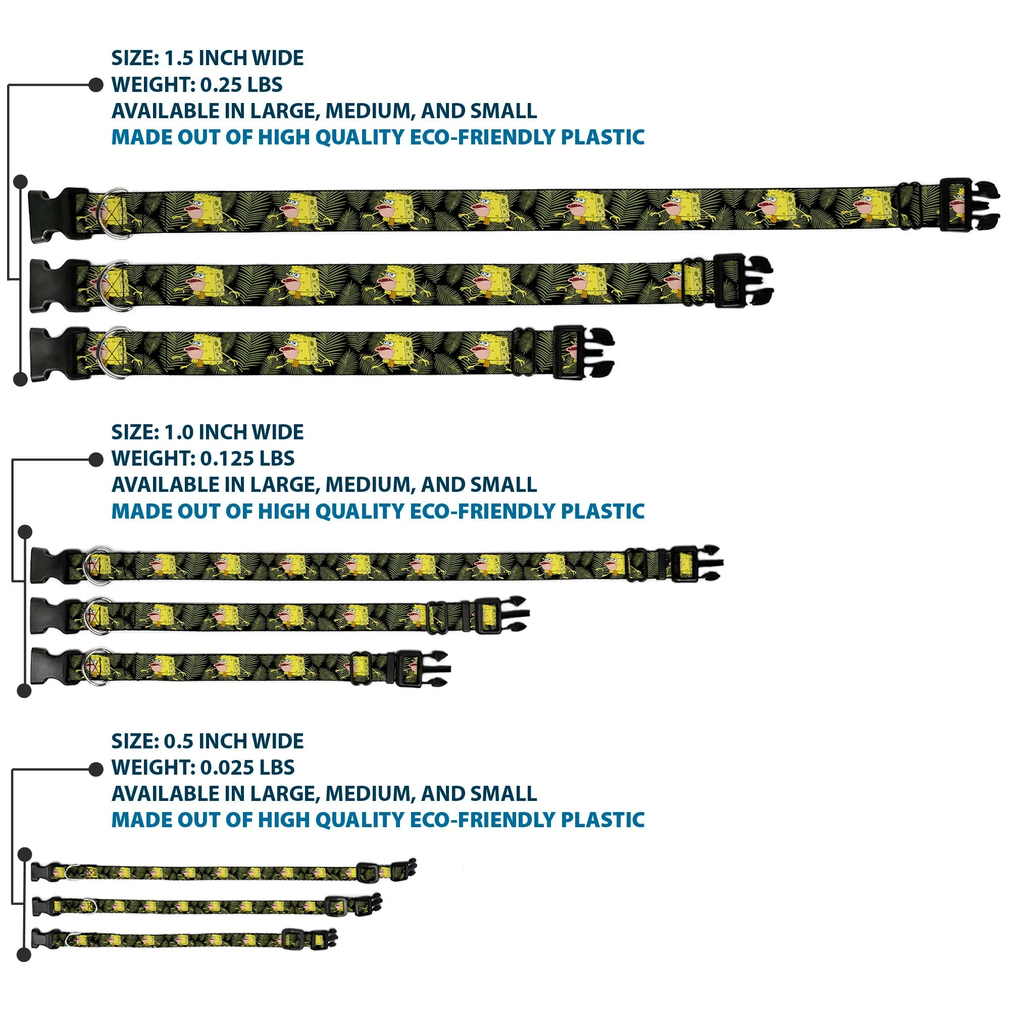 SpongeBob SquarePants Dog Collar Primitive Sponge Pose Leaves Plastic Clip Black/Green - Image 3