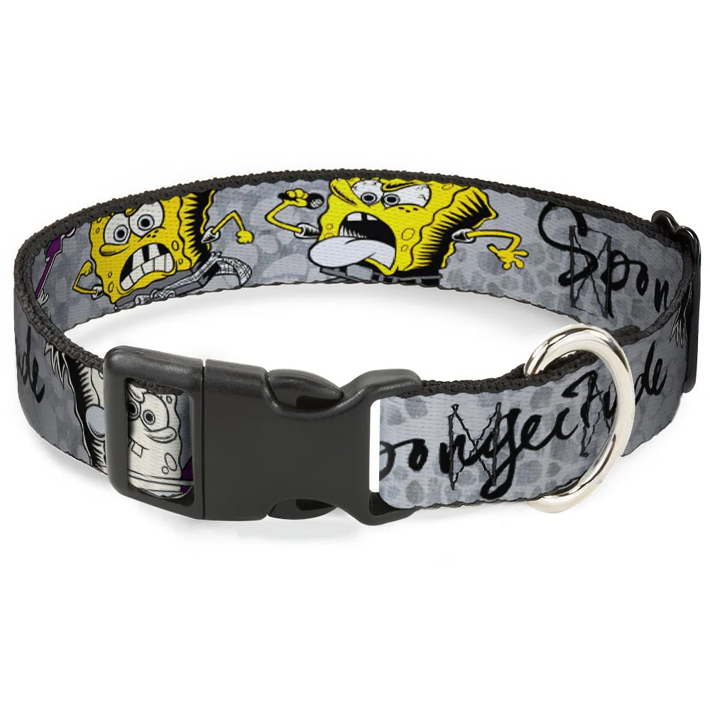 SpongeBob Dog Collar 3-Poses SPONGEITUDE Plastic Clip Adjustable Grays/Black