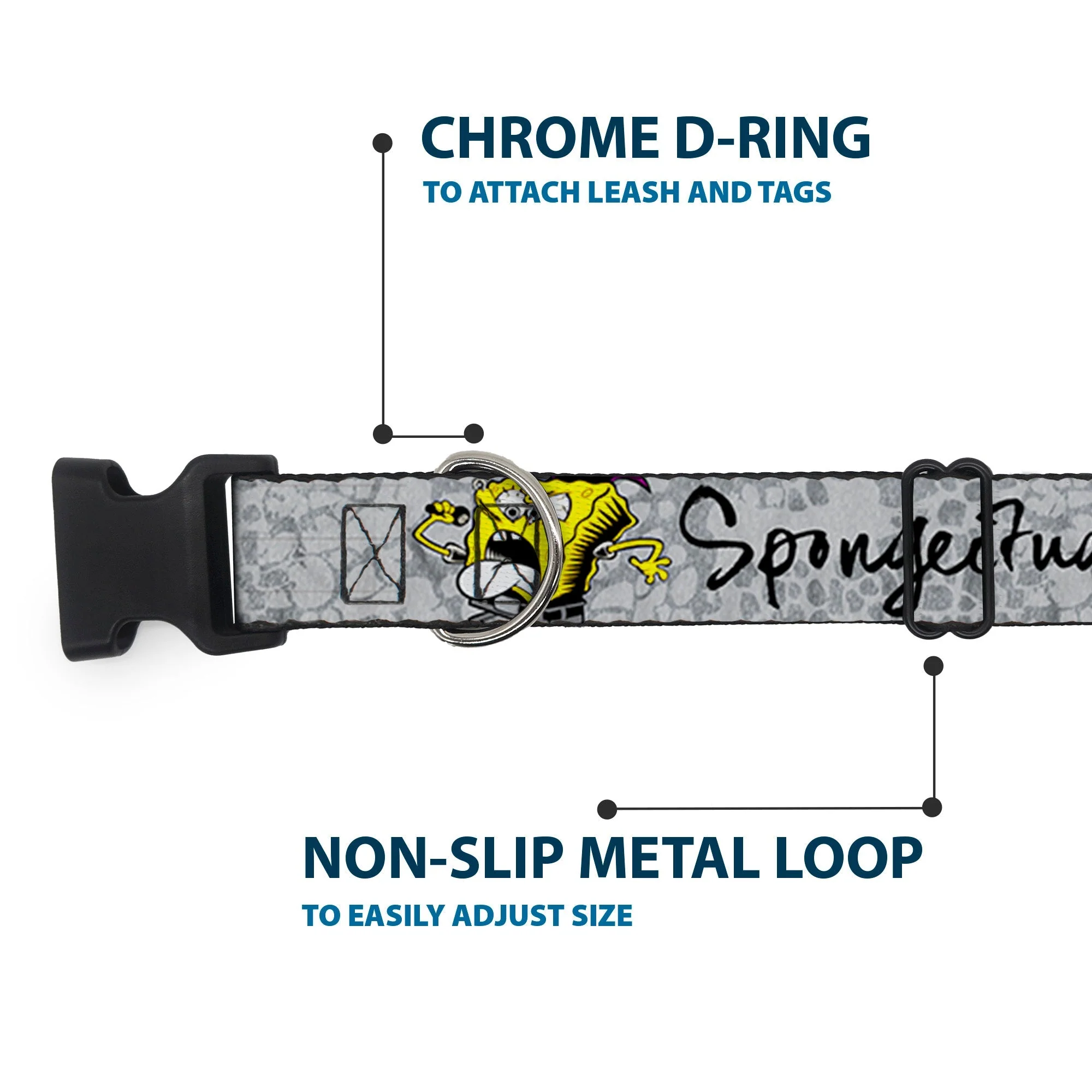 SpongeBob Dog Collar 3-Poses SPONGEITUDE Plastic Clip Adjustable Grays/Black - Image 5