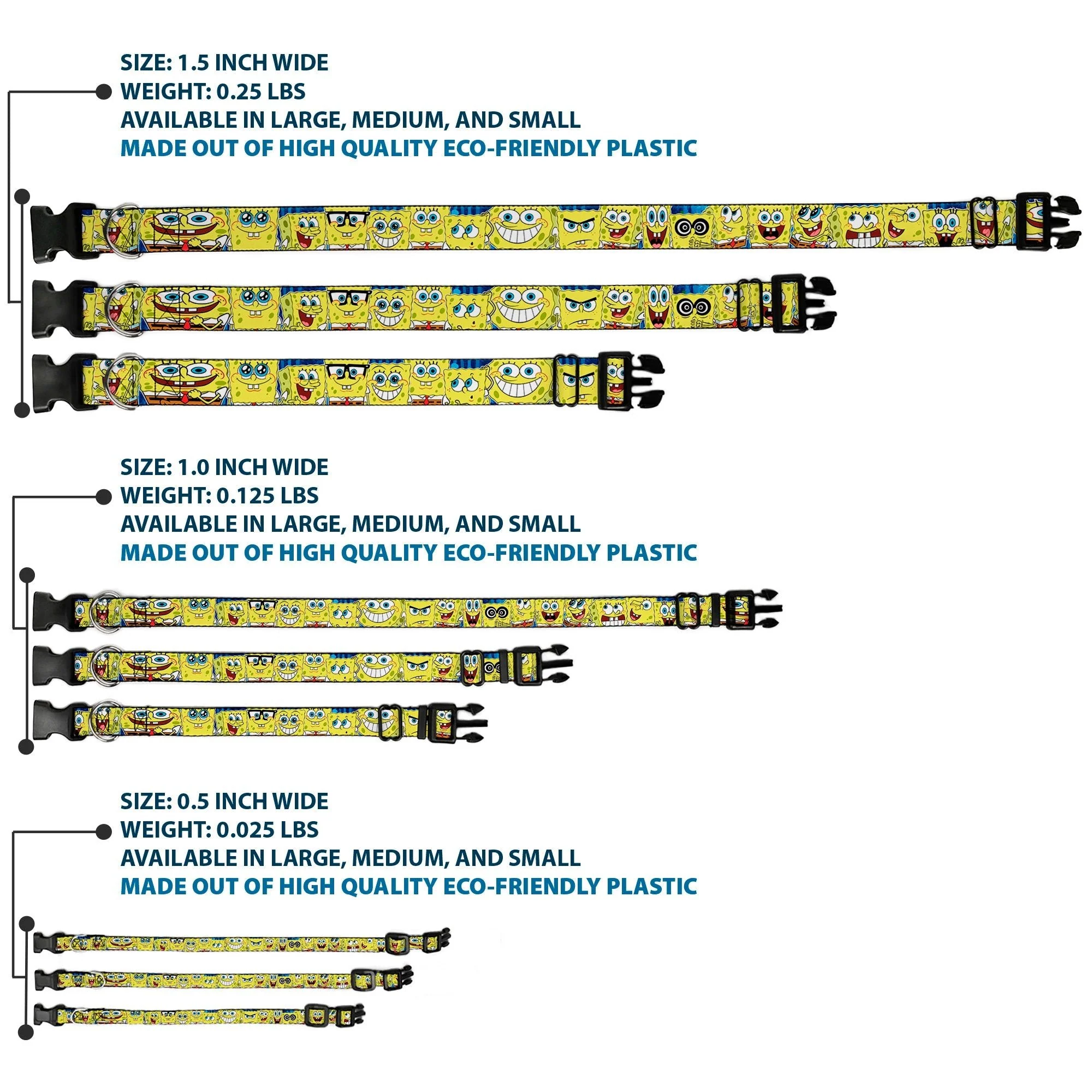 SpongeBob SquarePants Dog Collar Expressions Stripe Plastic Buckle Adjustable Blue - Image 3