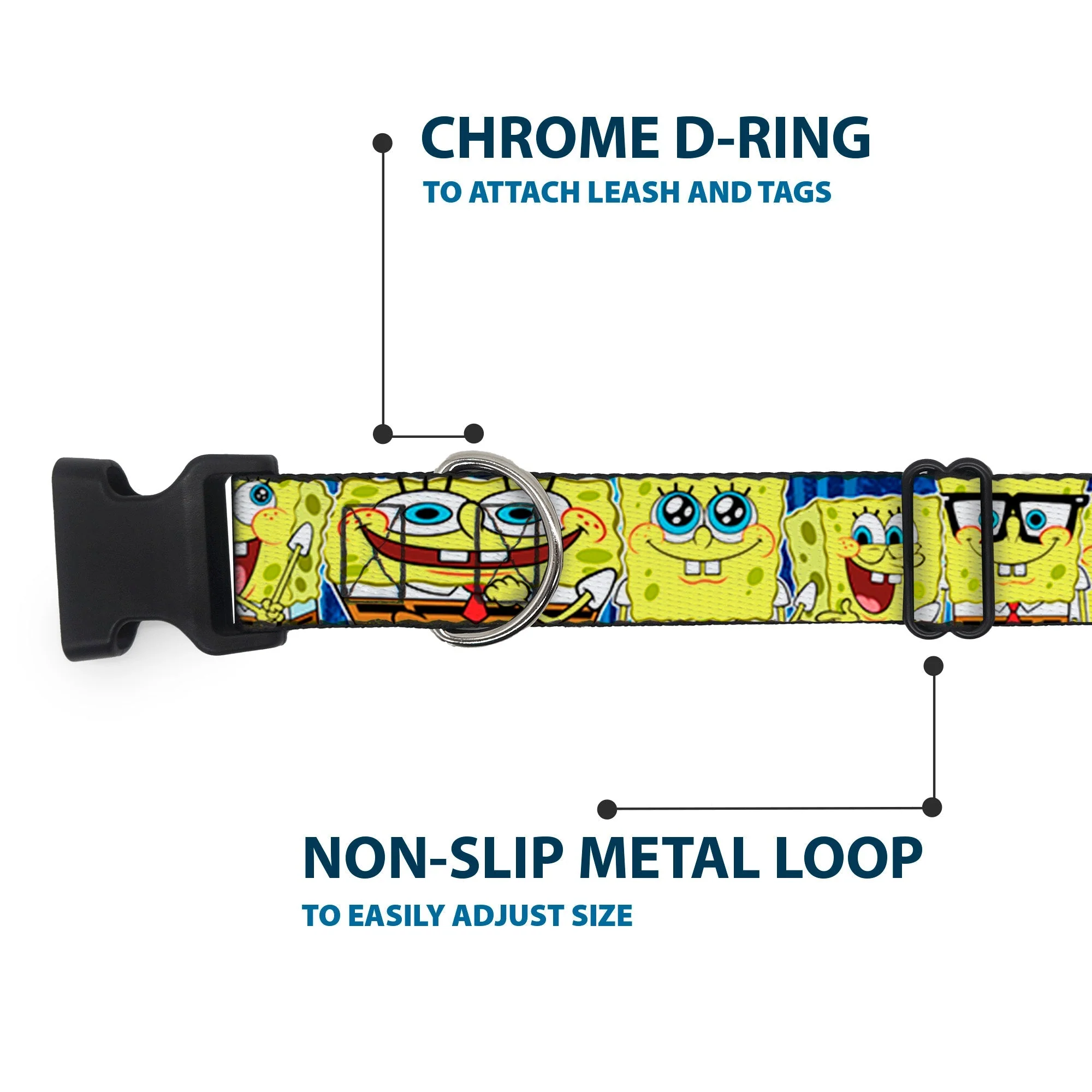 SpongeBob SquarePants Dog Collar Expressions Stripe Plastic Buckle Adjustable Blue - Image 5