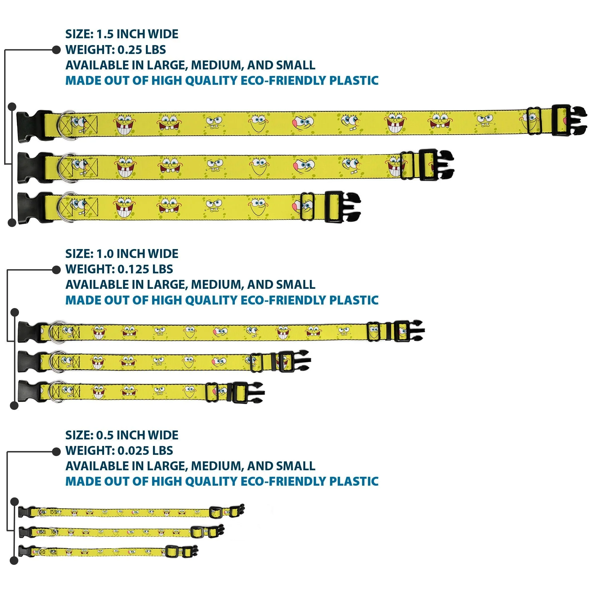 SpongeBob SquarePants Dog Collar Expressions Plastic Clip Yellow - Image 3