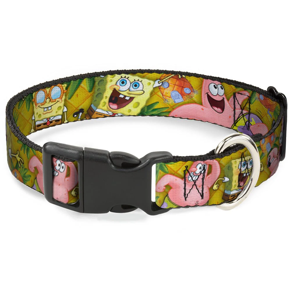 SpongeBob SquarePants Dog Collar SpongeBob & Patrick Starfish Poses Pineapple Design Gold