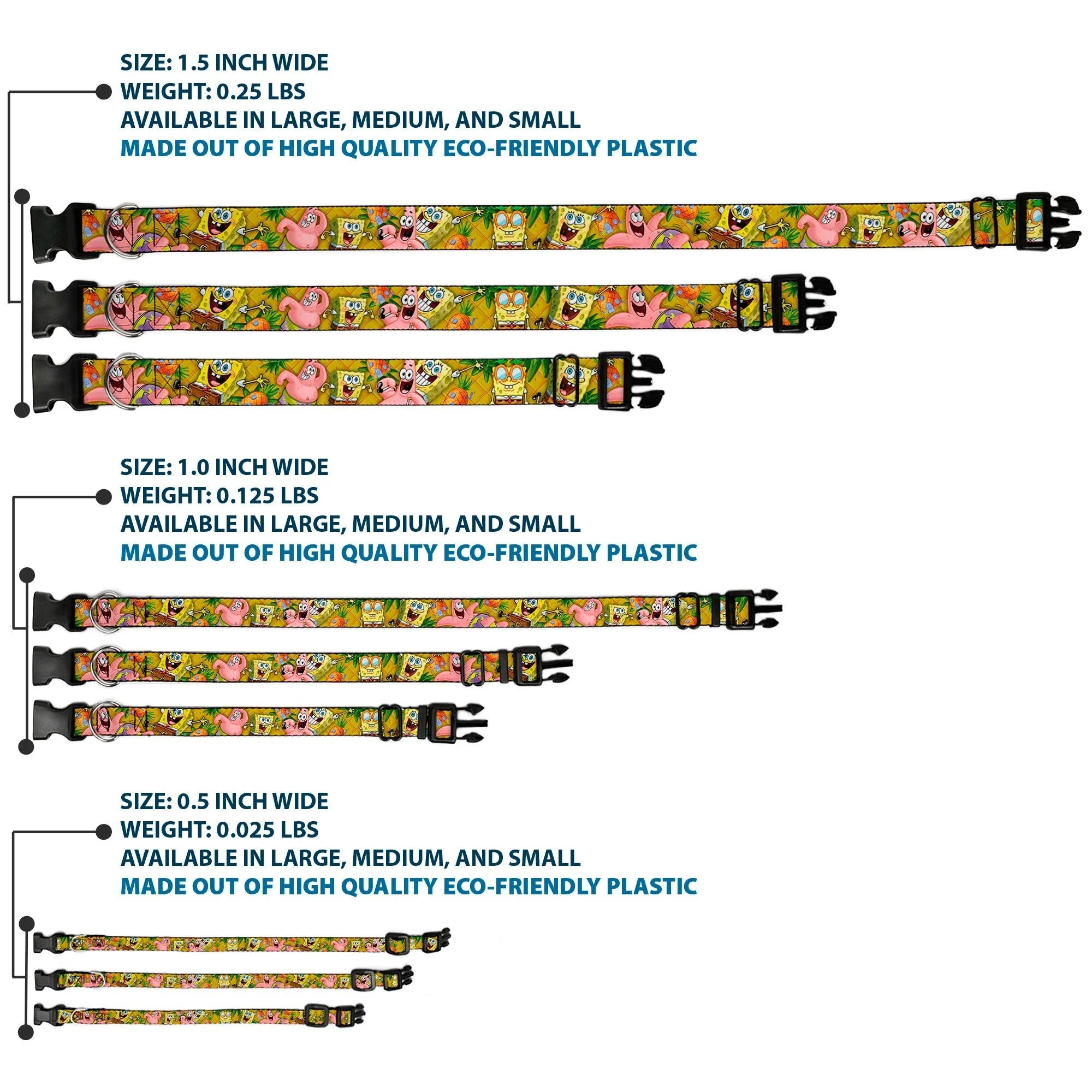 SpongeBob SquarePants Dog Collar SpongeBob & Patrick Starfish Poses Pineapple Design Gold - Image 3