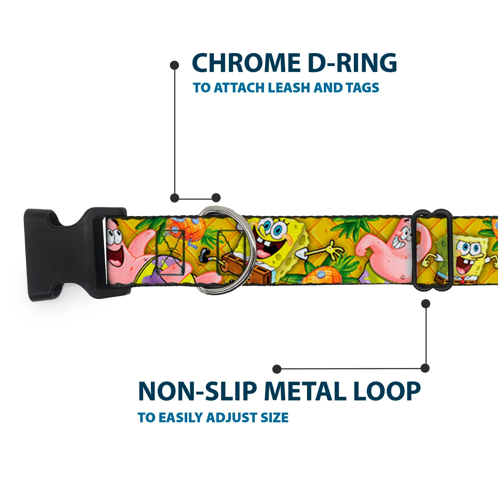 SpongeBob SquarePants Dog Collar SpongeBob & Patrick Starfish Poses Pineapple Design Gold - Image 5