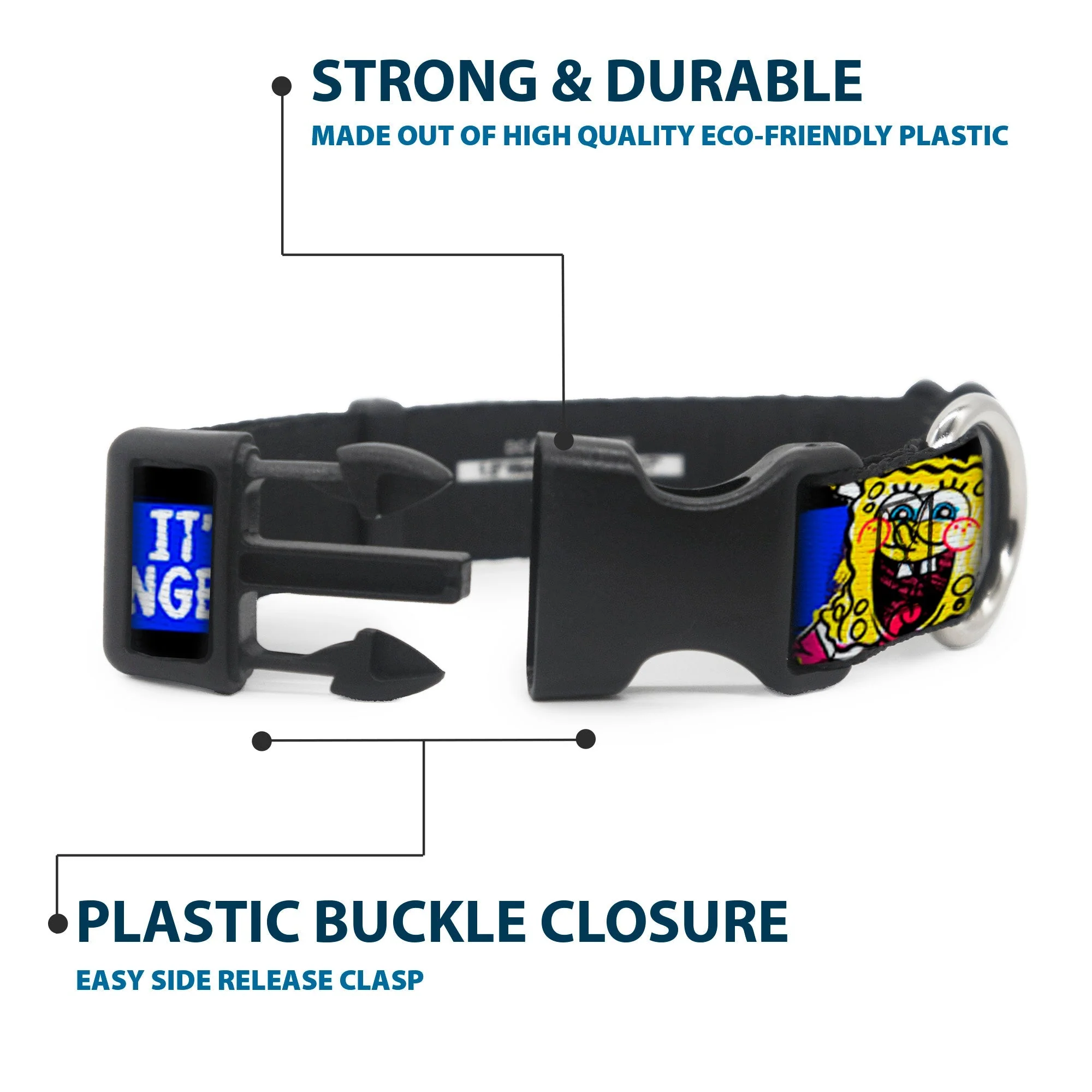 SpongeBob SquarePants Dog Collar Pose It's SpongeBob! Stripe Plastic Clip Black/Blue/White - Image 4