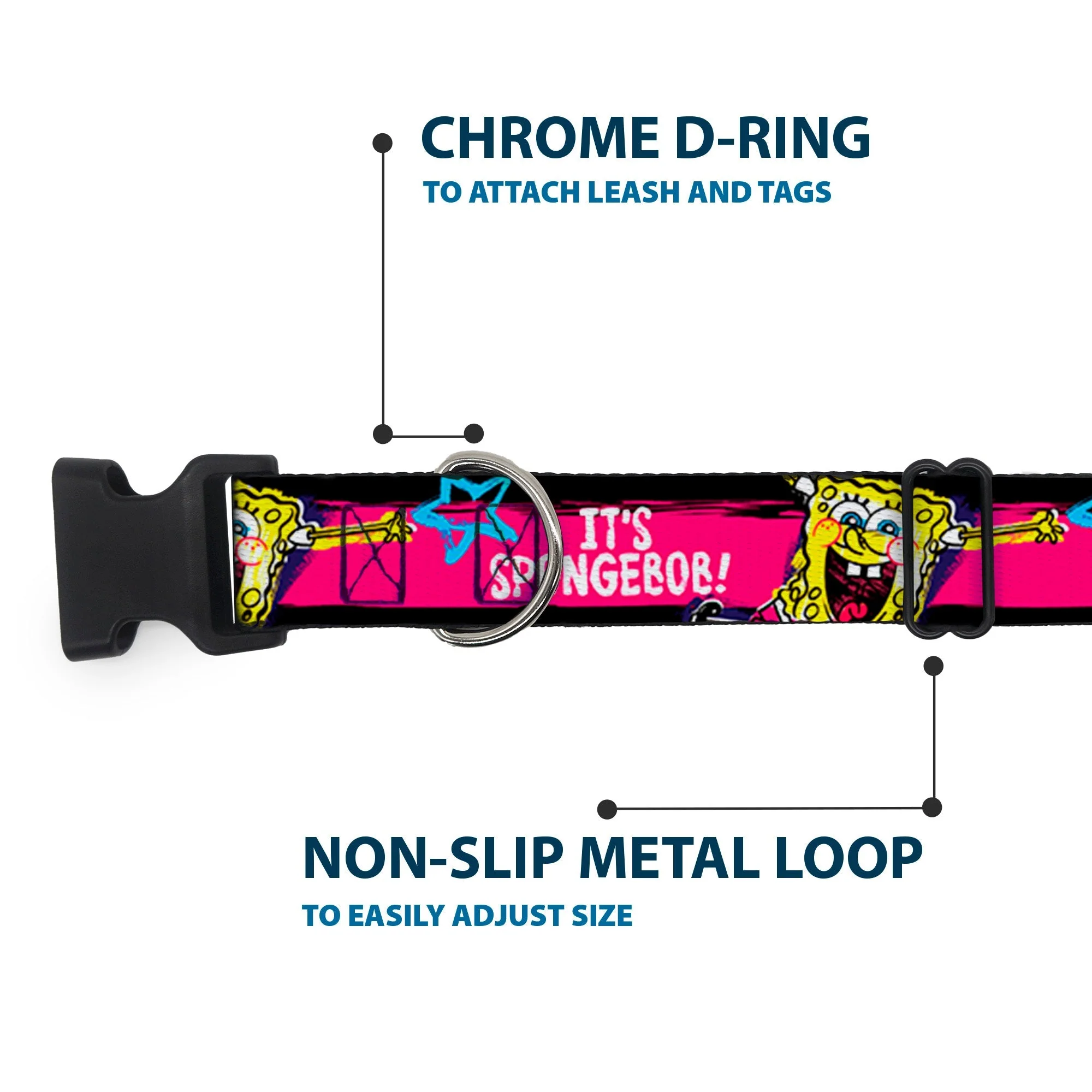 SpongeBob SquarePants Dog Collar Pose Stripe Plastic Clip Black/Pink/Blue/White Adjustable - Image 5