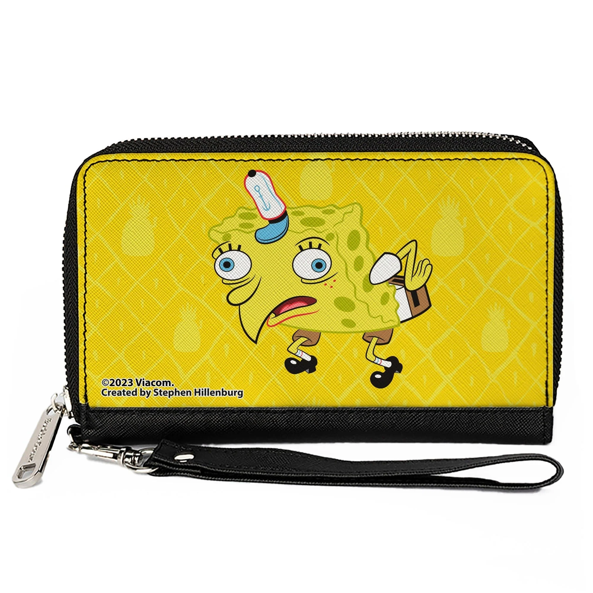 SpongeBob SquarePants Zip Around Wallet Mocking Pose Pineapple Yellow Vegan Leather