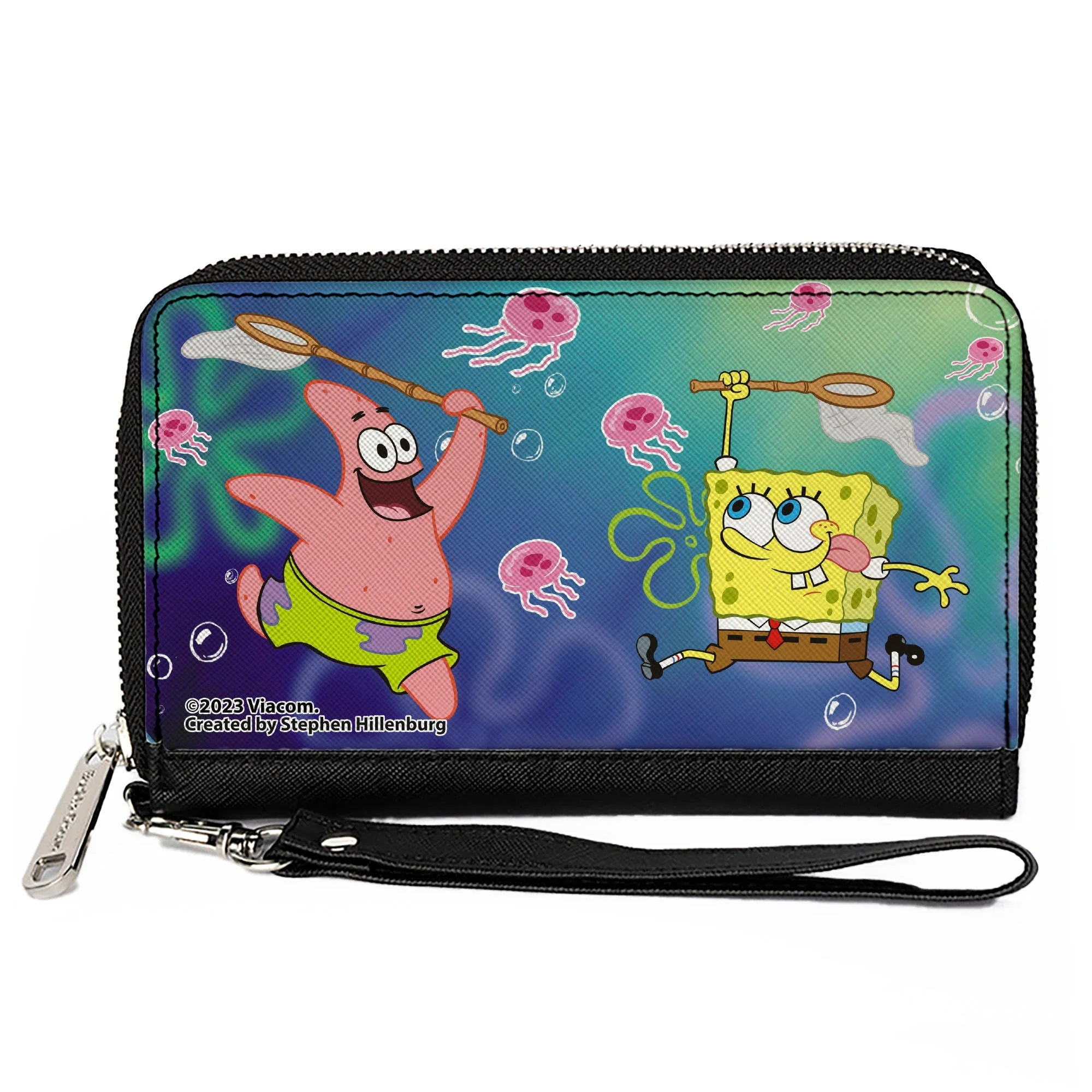 SpongeBob SquarePants Patrick Star Zip Around Wallet Jellyfishing Catch Pose Rectangle Vegan Leather