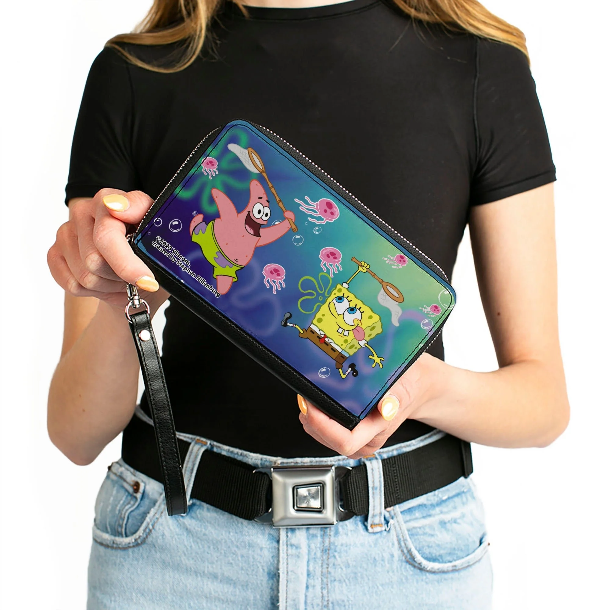 SpongeBob SquarePants Patrick Star Zip Around Wallet Jellyfishing Catch Pose Rectangle Vegan Leather - Image 4
