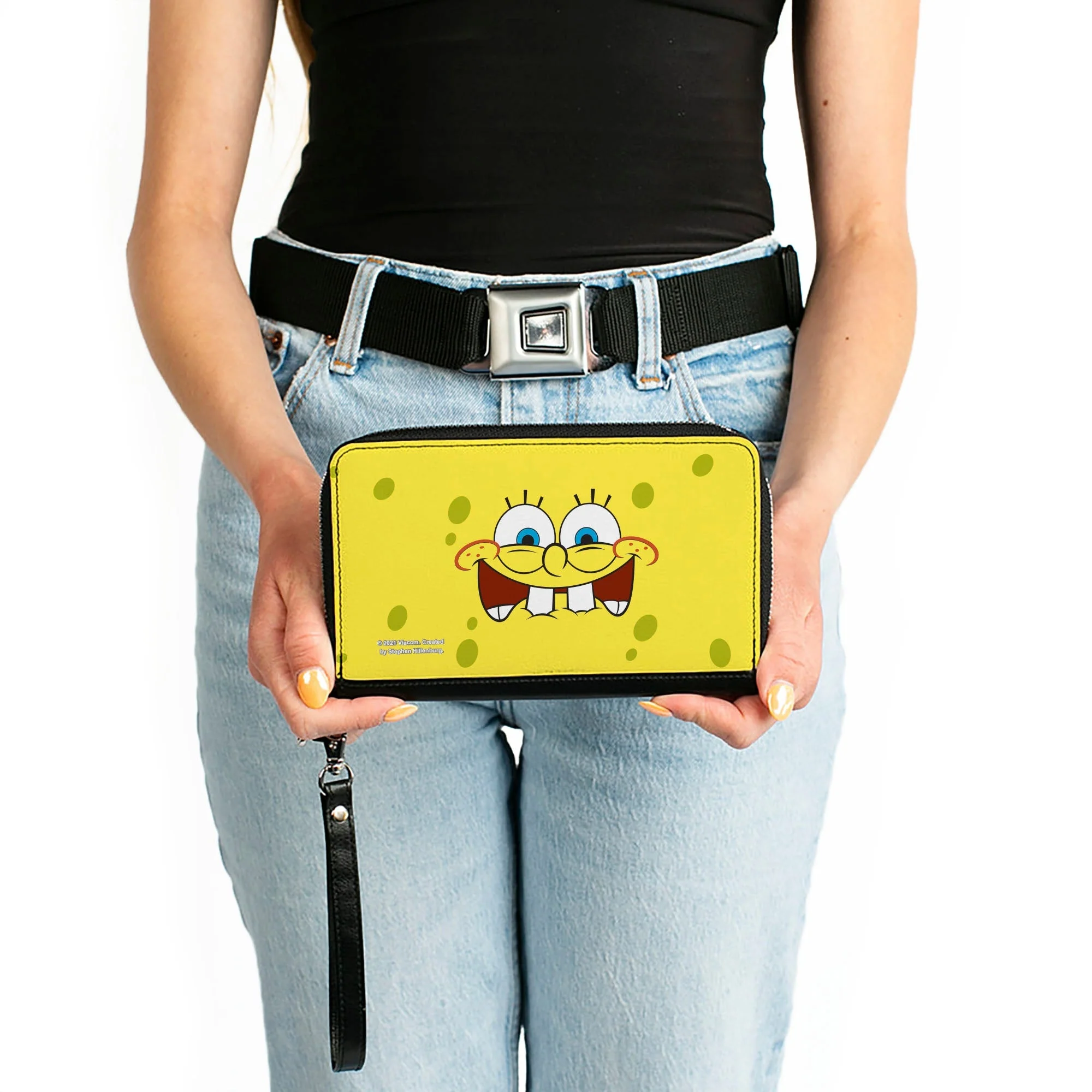 SpongeBob SquarePants Wallet Biting Lip Face Centered Zip Around Vegan Leather. - Image 3