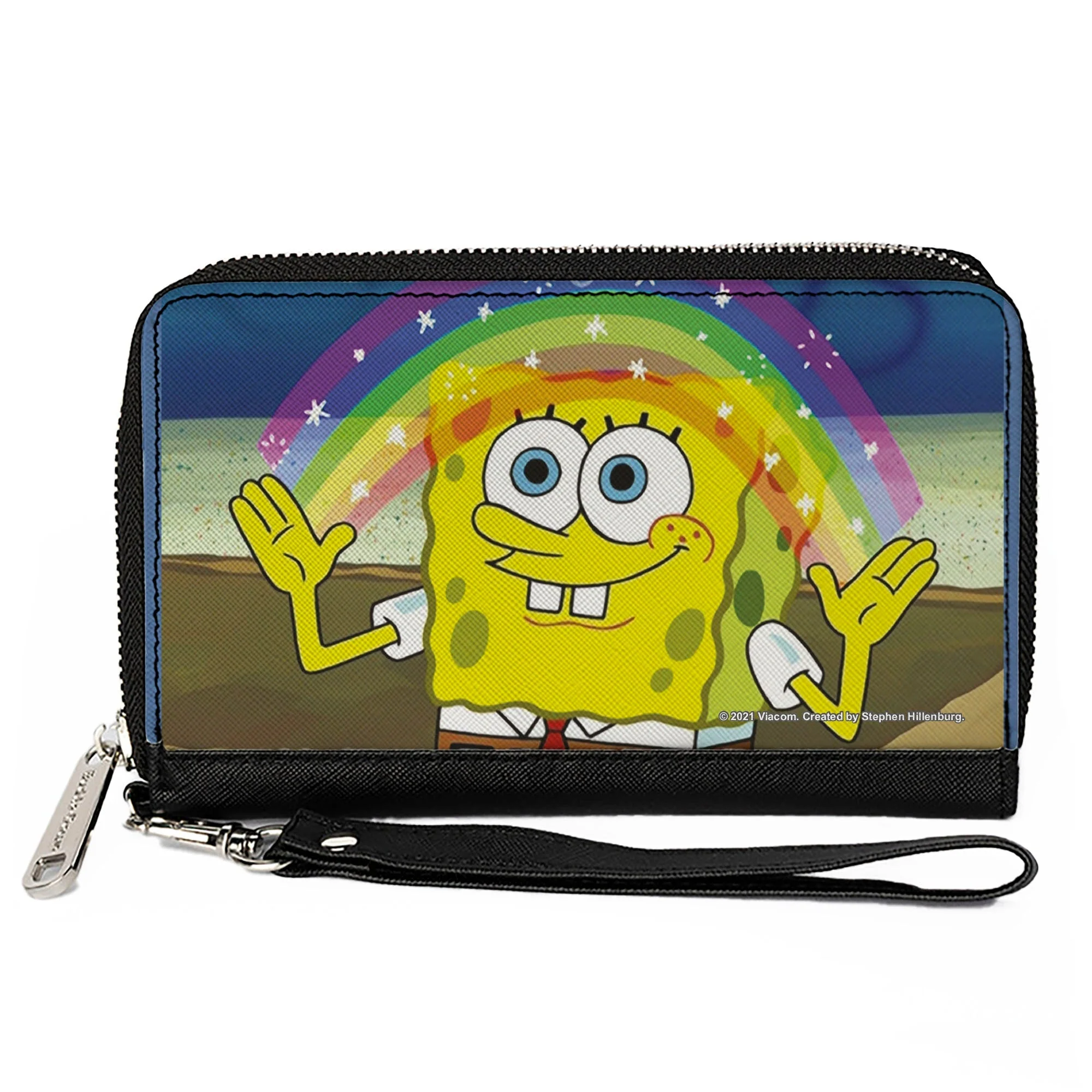 SpongeBob SquarePants Wallet Imagination Smiling Rainbow Pose Zip Around Vegan Leather