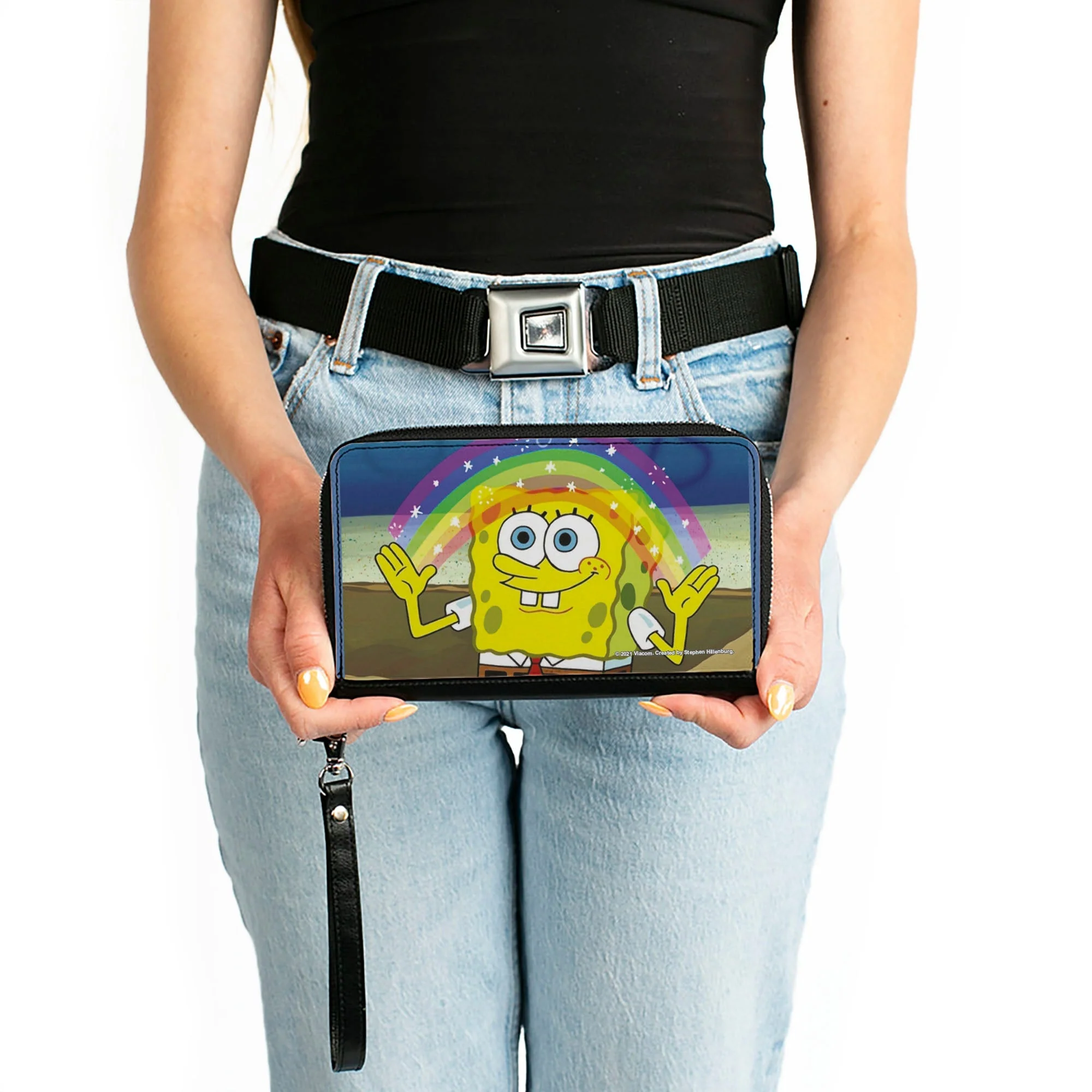 SpongeBob SquarePants Wallet Imagination Smiling Rainbow Pose Zip Around Vegan Leather - Image 3