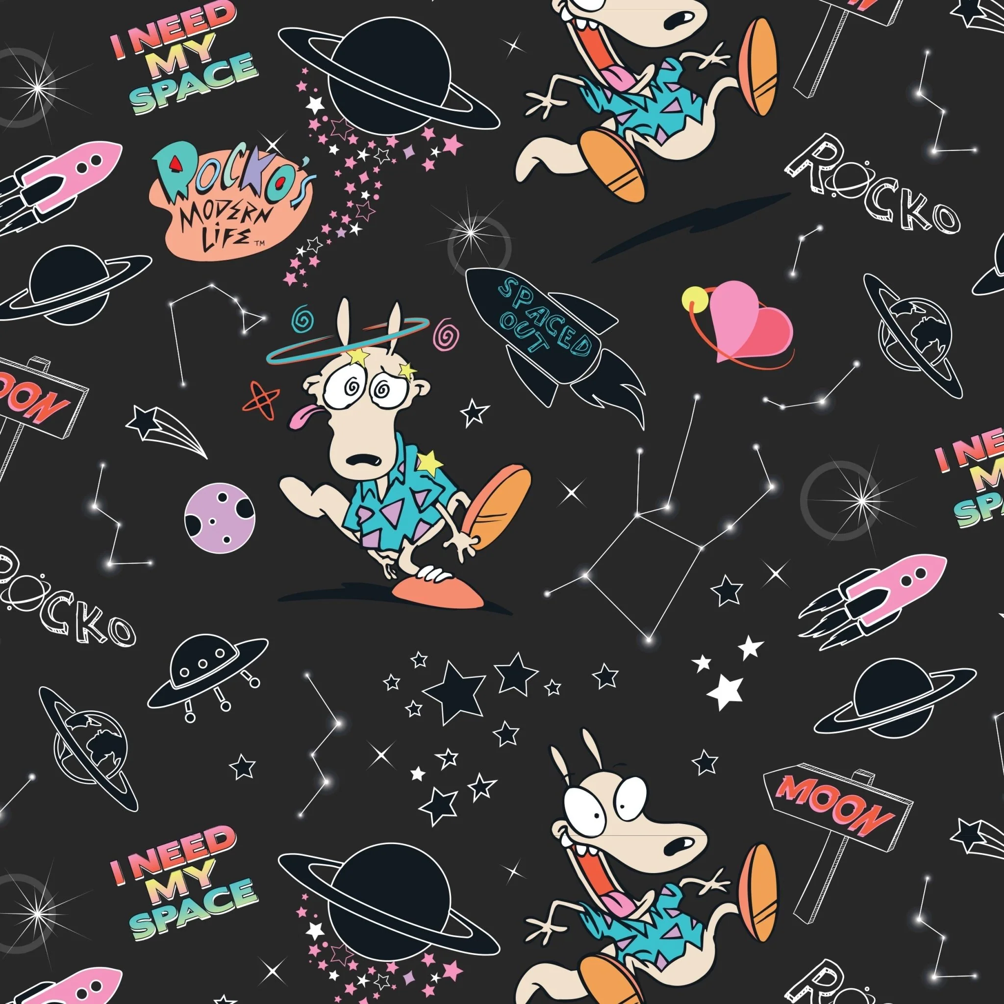 Rocko's Modern Life Space Pattern Grey Sherpa Blanket - Image 2