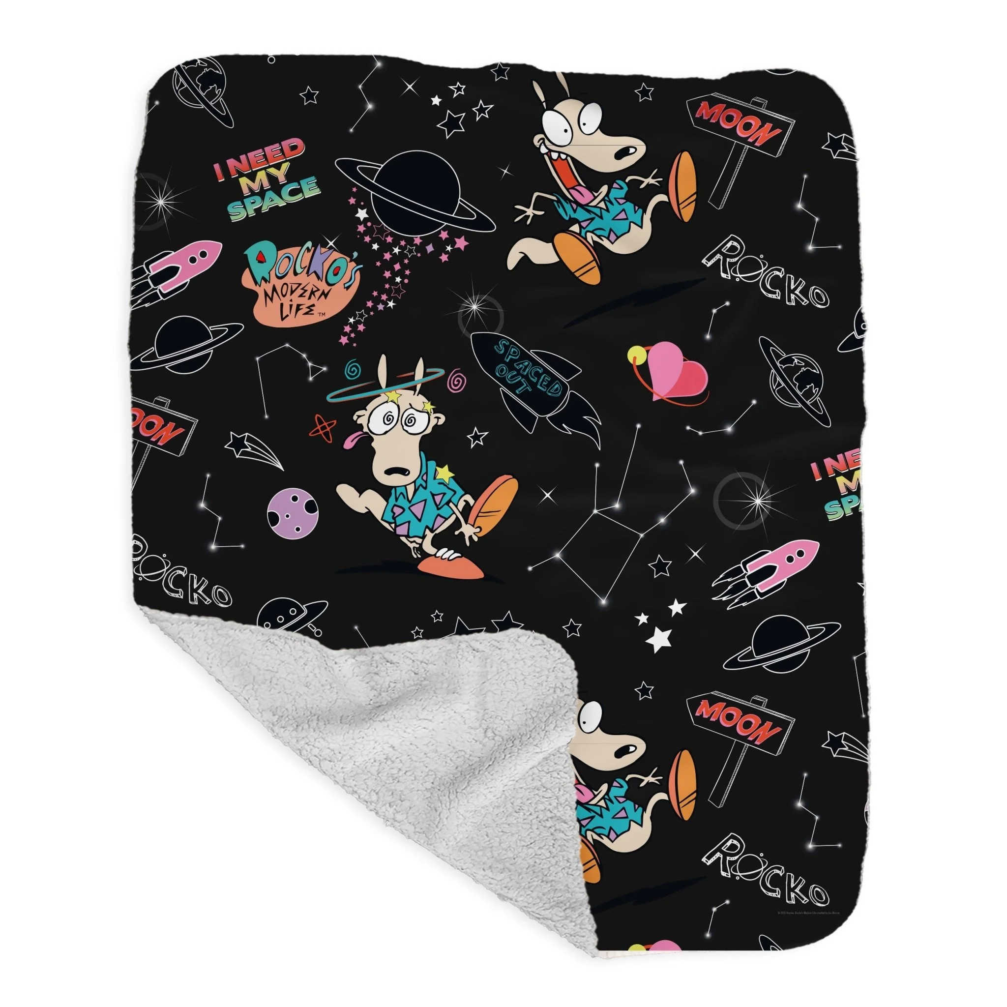 Rocko's Modern Life Space Pattern Grey Sherpa Blanket - Image 3