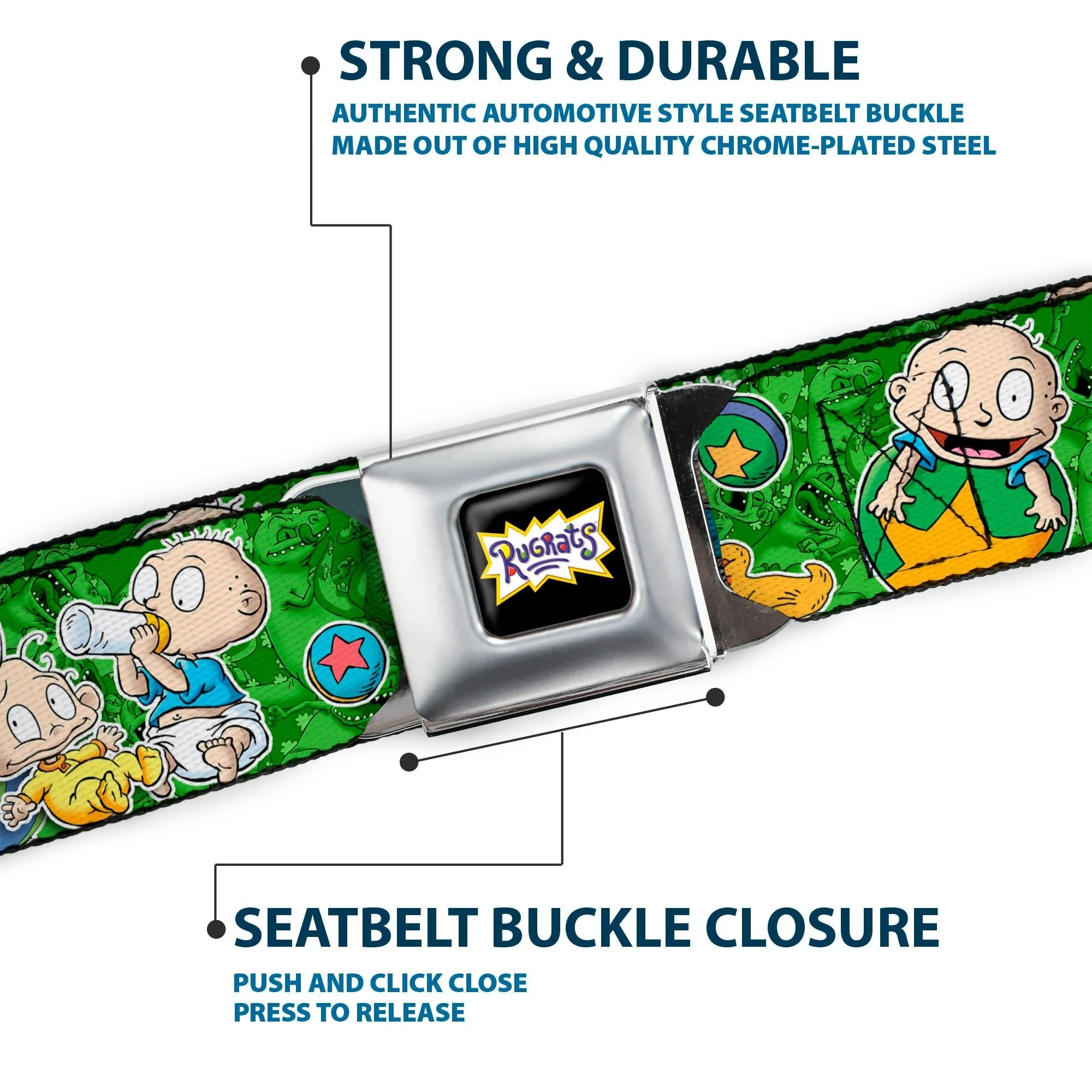 Rugrats Tommy & Dill Logo Full Color Green Seatbelt Belt - Image 7