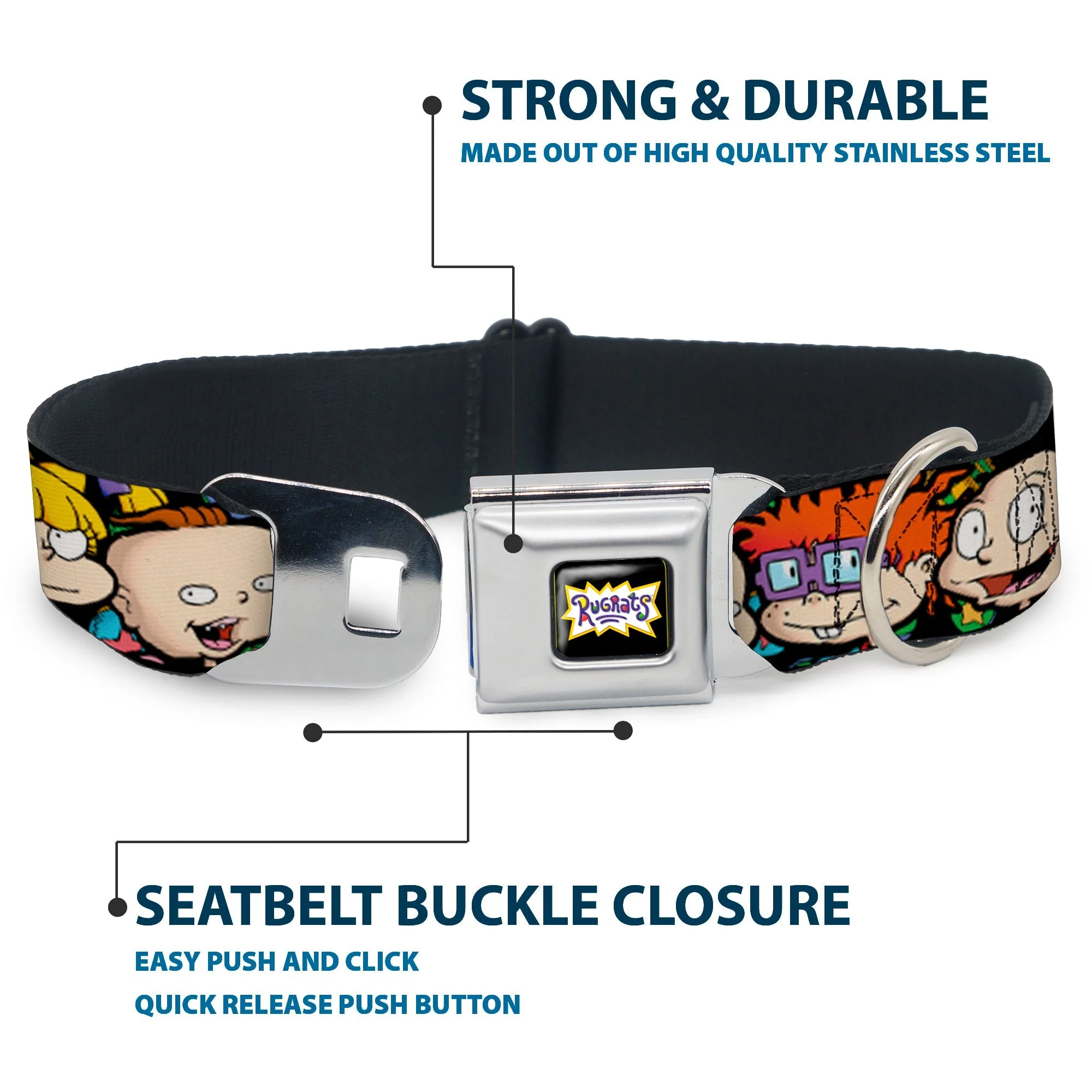 Rugrats Character Faces Close-Up Seatbelt Buckle Pet Collar - Image 4