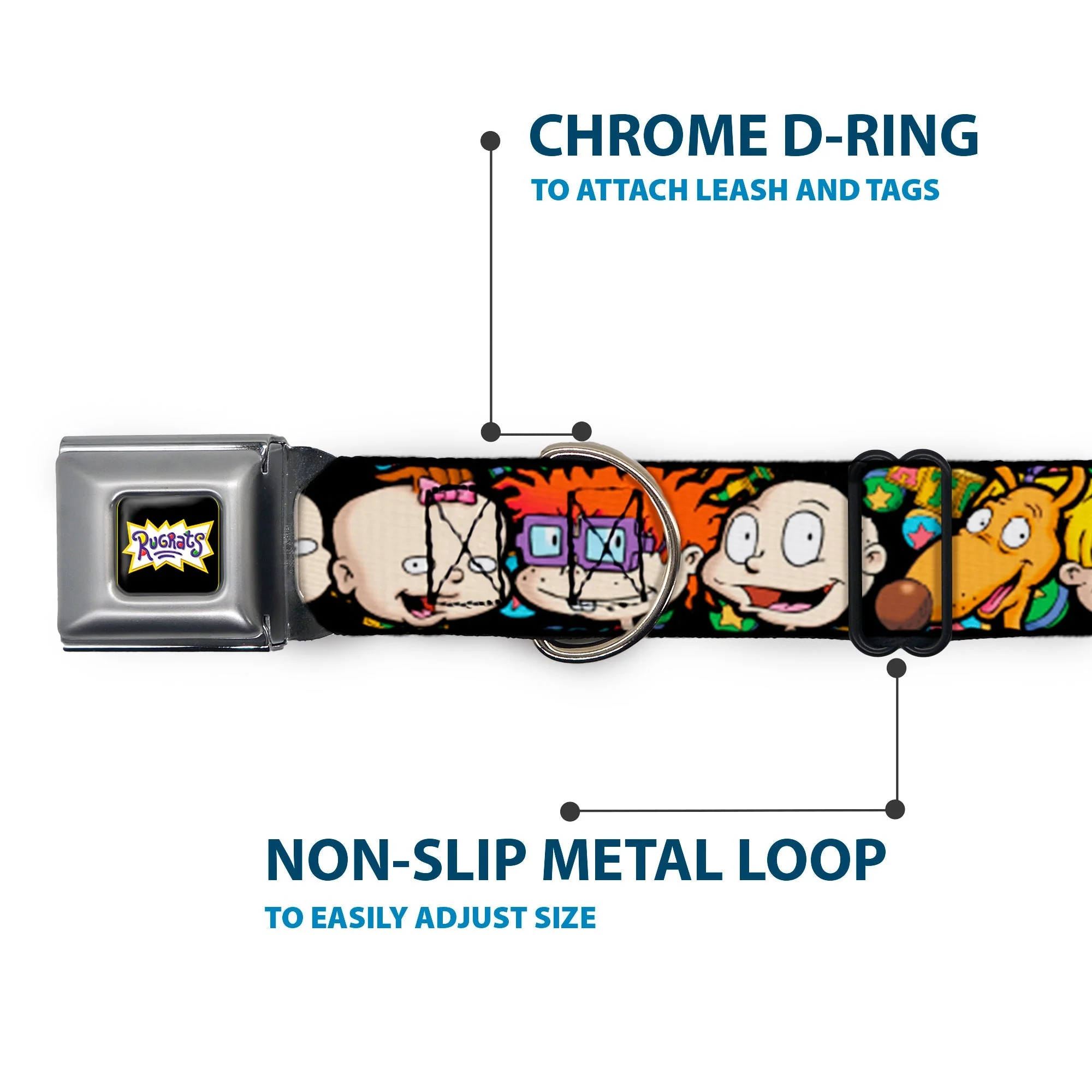 Rugrats Character Faces Close-Up Seatbelt Buckle Pet Collar - Image 5