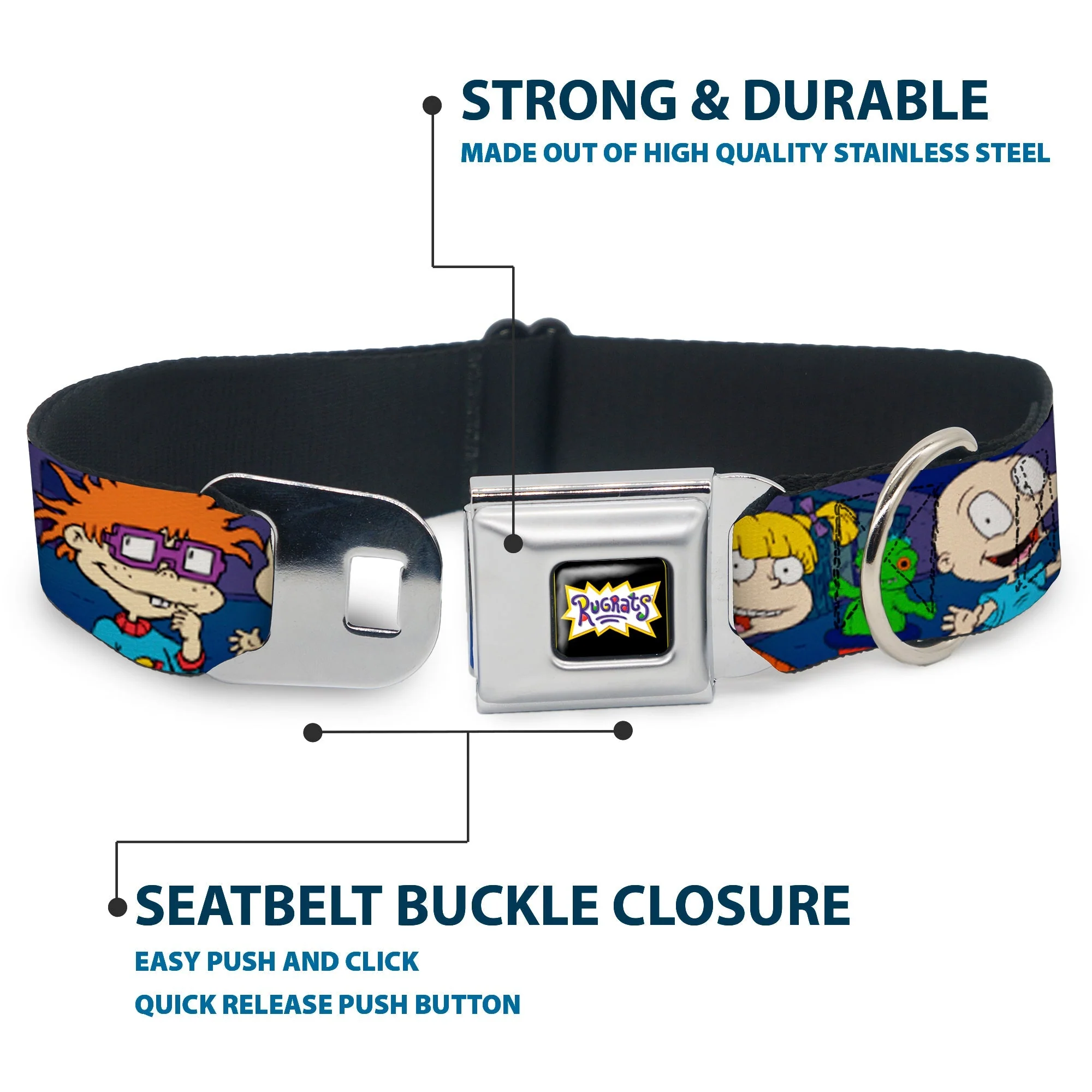 Rugrats Group Pose with Reptar Seatbelt Buckle Dog Collar - Image 4