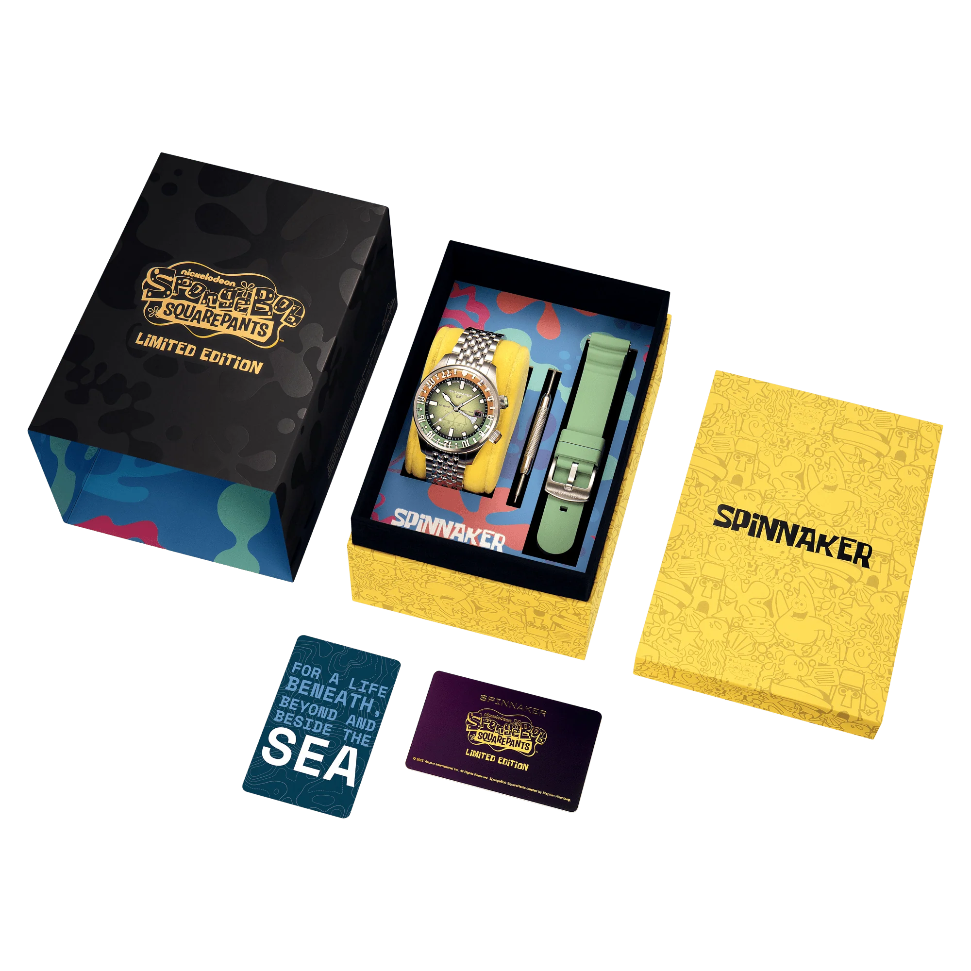 Spinnaker x Spongebob Squarepants Bradner GMT Automatic Bubbly Grins Squidward Glow Green Limited Edition Watch - Image 3