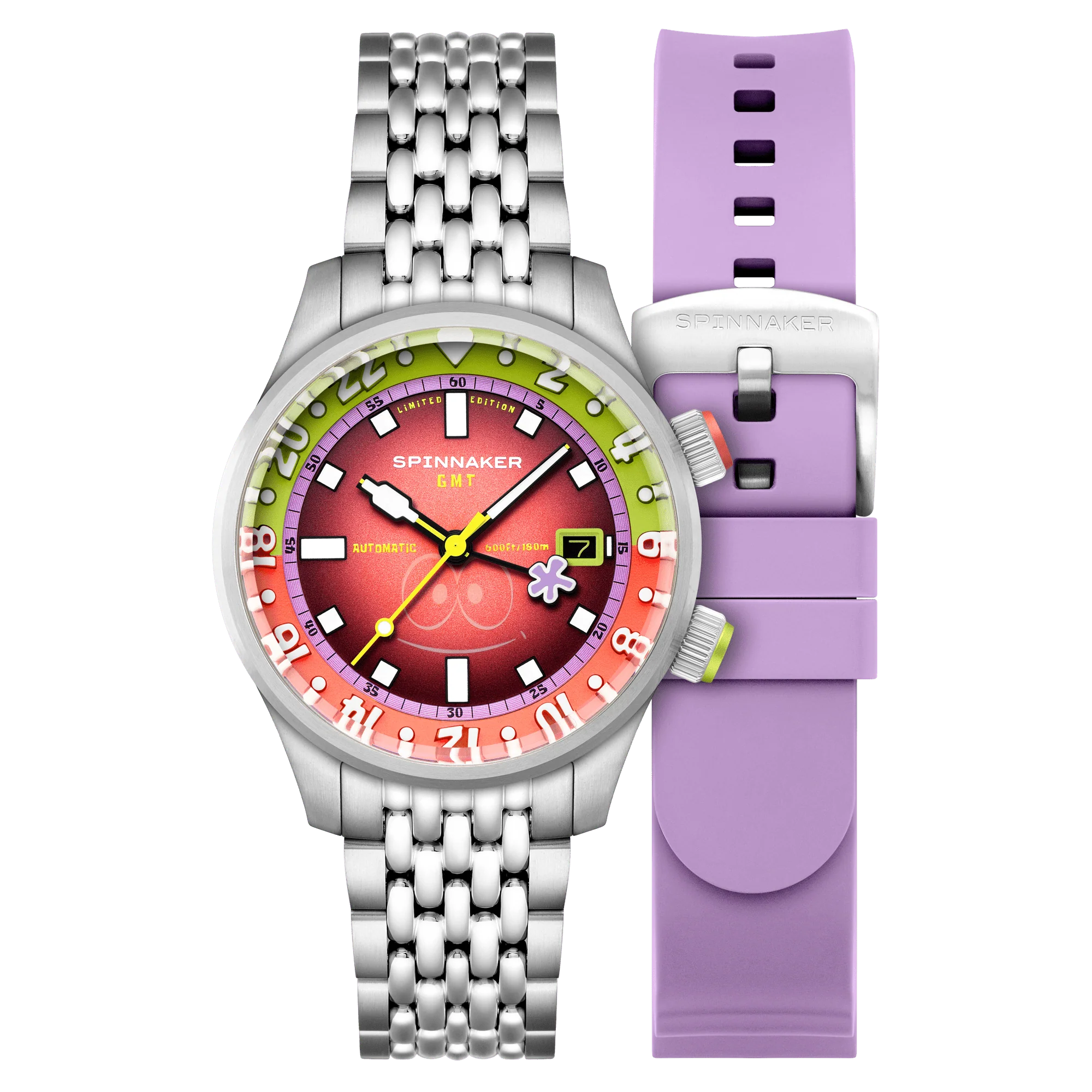 Spinnaker x Spongebob Squarepants Bradner GMT Automatic Bubbly Grins Patrick Glow Limited Edition Watch