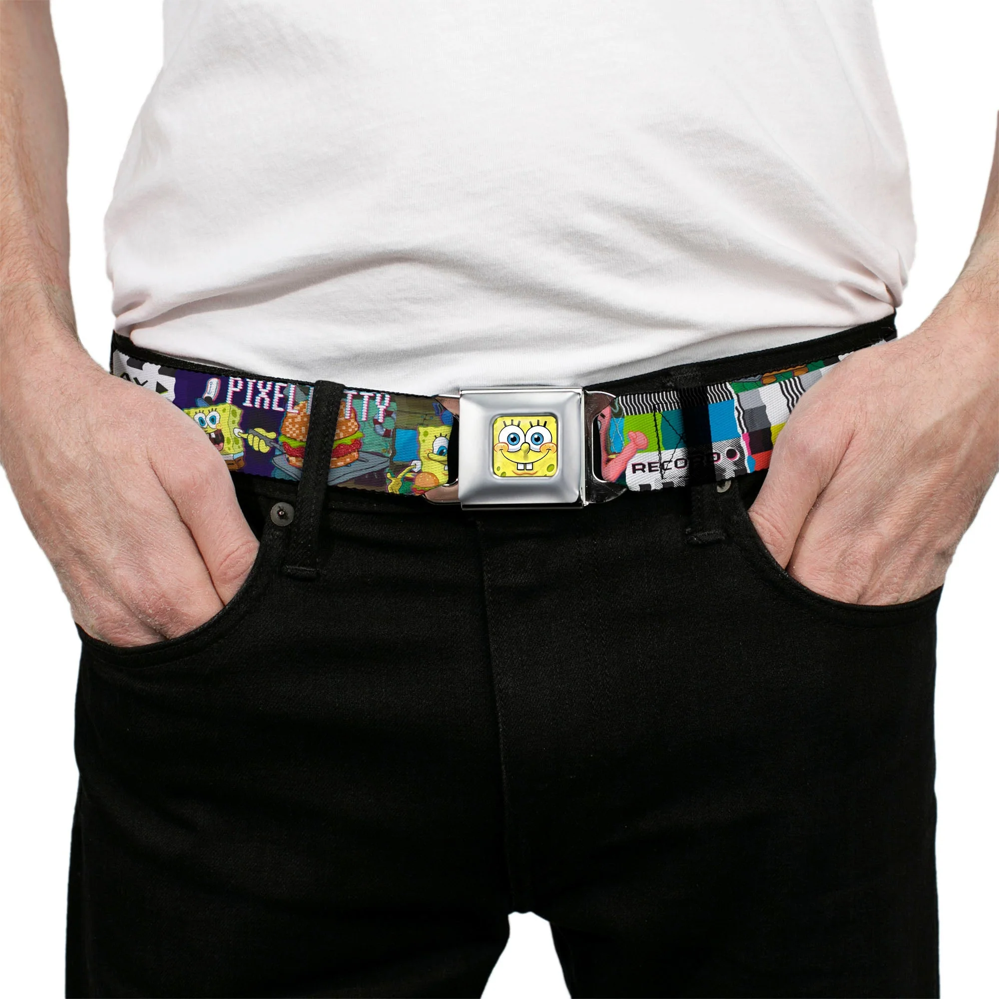 SpongeBob SquarePants Seatbelt Belt 3-D Face Close-Up Buckle-Down Adjustable Full Color - Image 3
