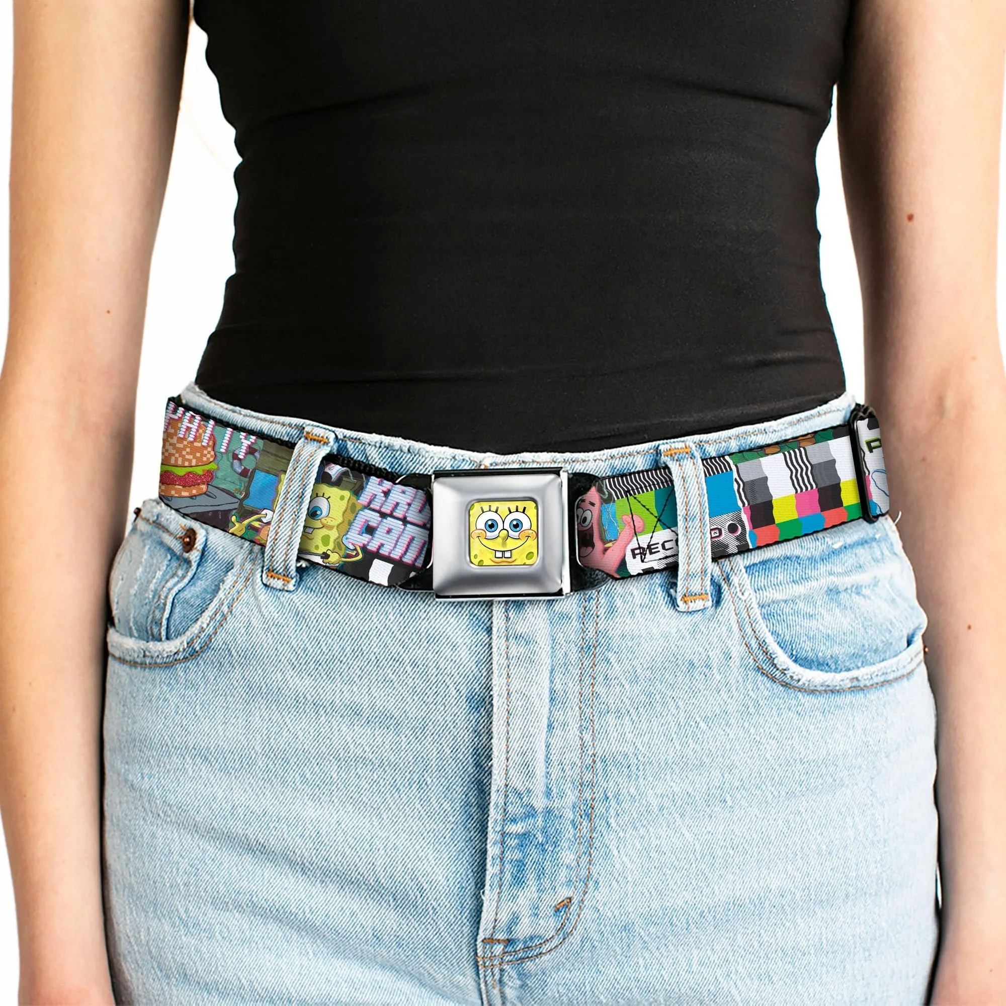 SpongeBob SquarePants Seatbelt Belt 3-D Face Close-Up Buckle-Down Adjustable Full Color - Image 5