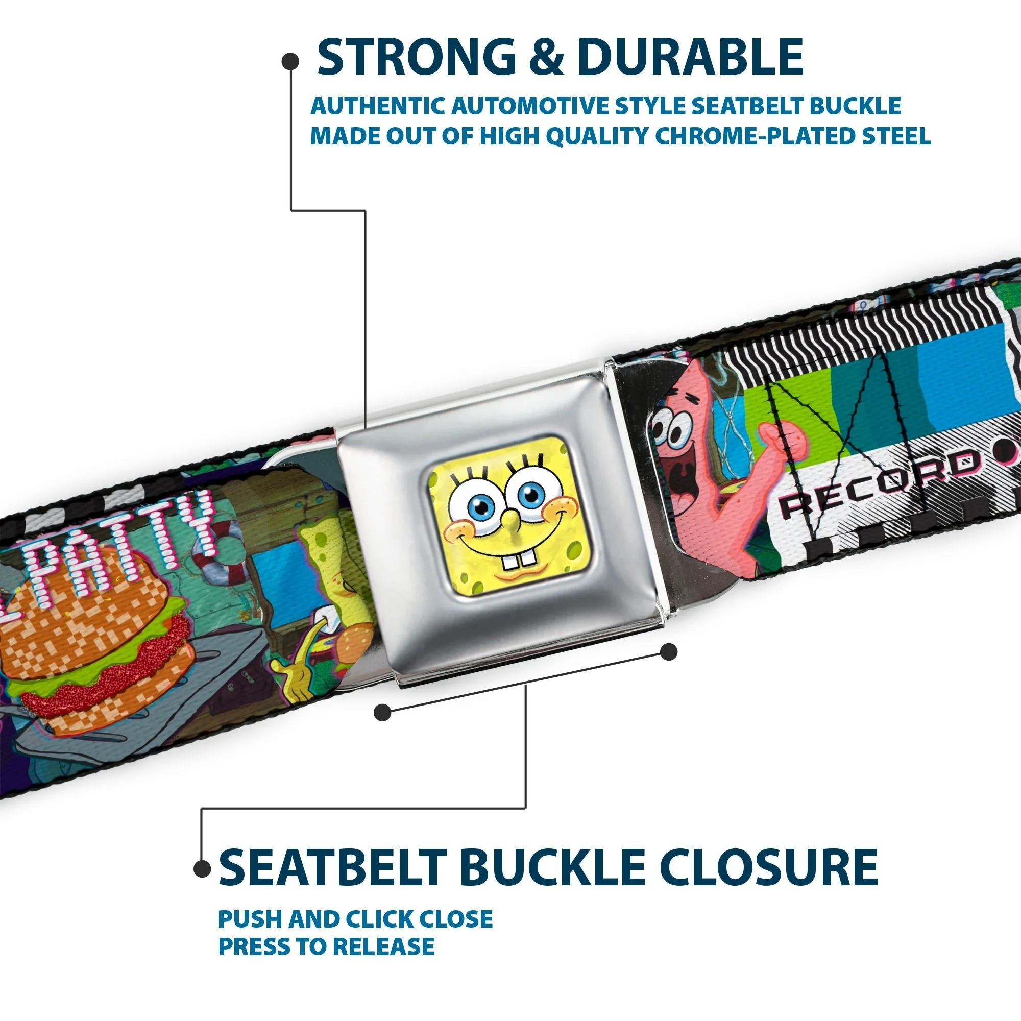 SpongeBob SquarePants Seatbelt Belt 3-D Face Close-Up Buckle-Down Adjustable Full Color - Image 7