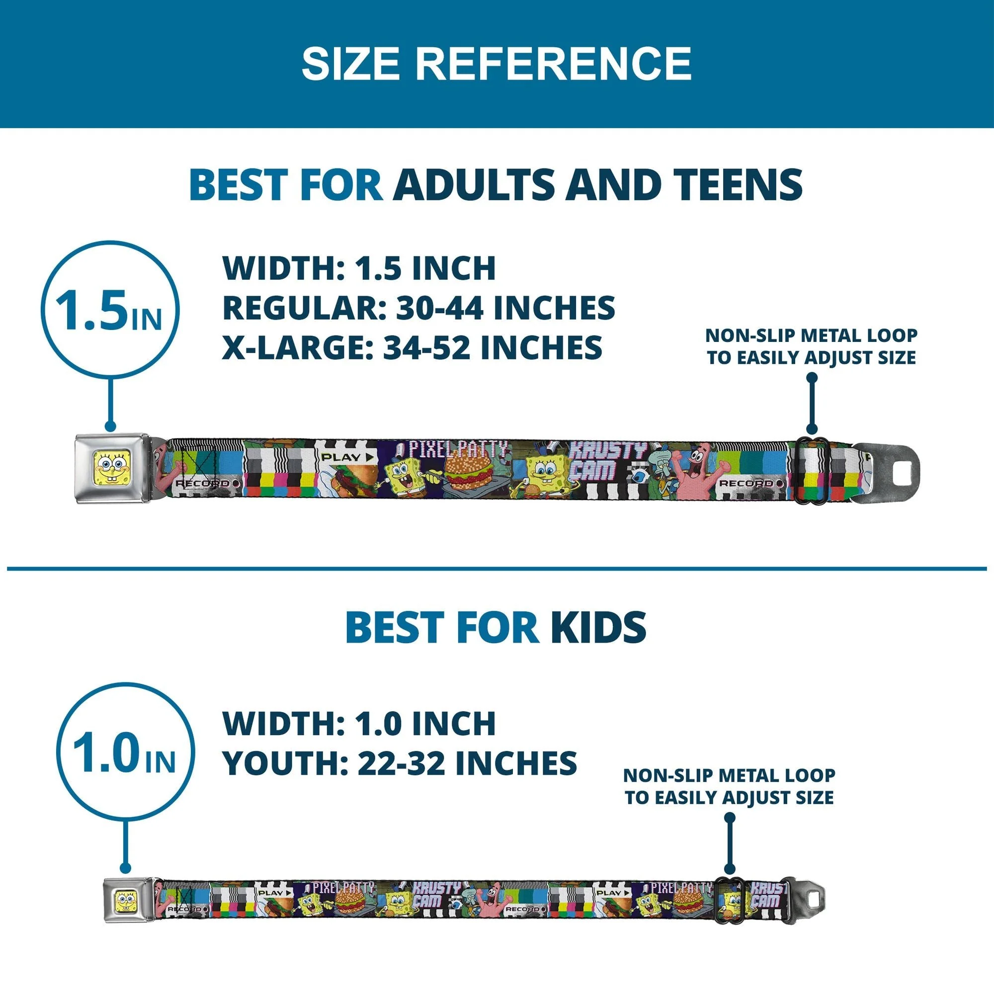 SpongeBob SquarePants Seatbelt Belt 3-D Face Close-Up Buckle-Down Adjustable Full Color - Image 8