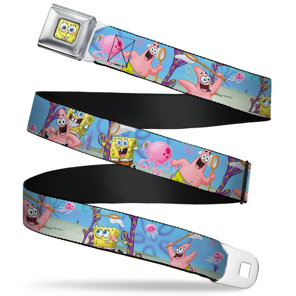 SpongeBob SquarePants Seatbelt Belt 3D Face Close-Up & Jellyfishing Scenes Full Color