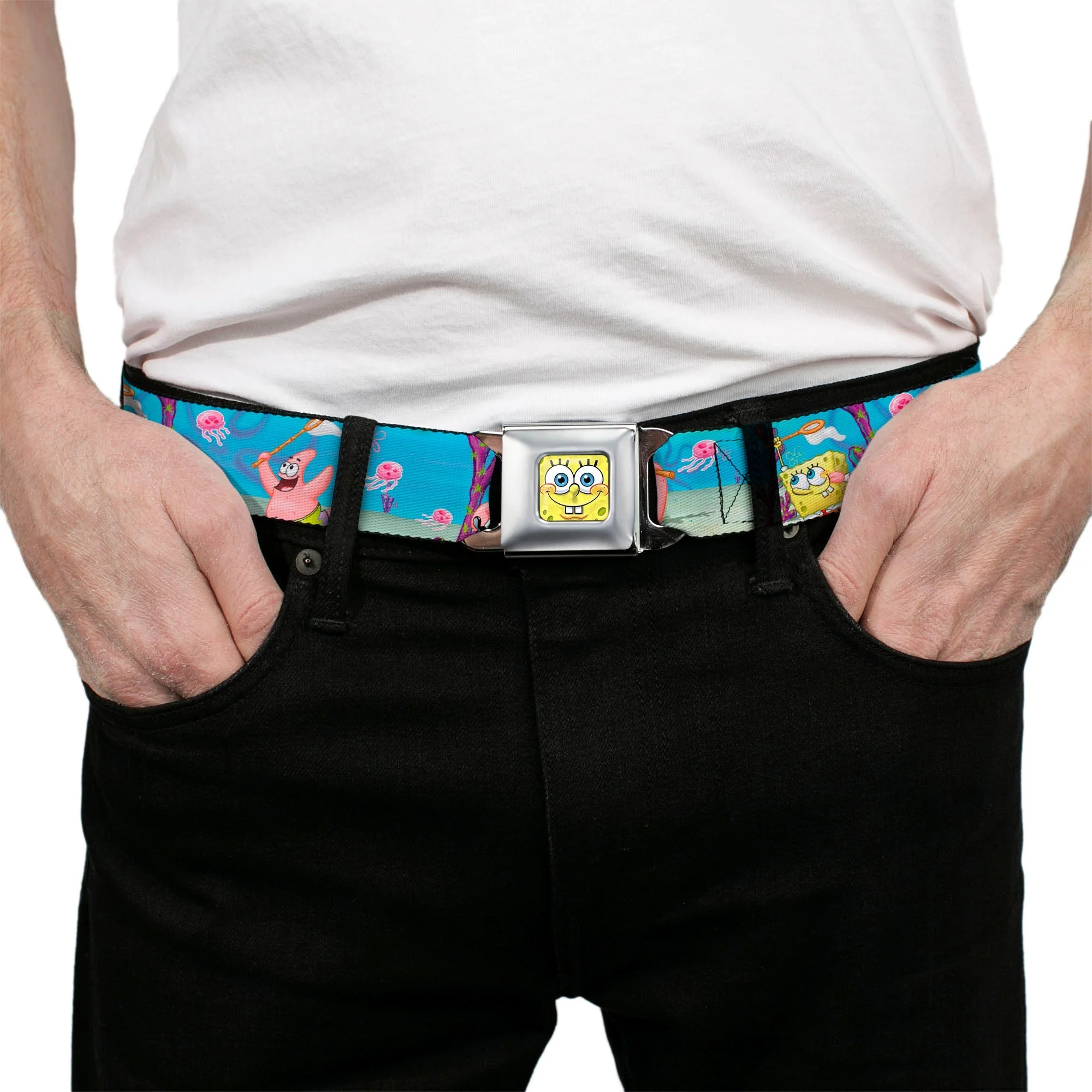 SpongeBob SquarePants Seatbelt Belt 3D Face Close-Up & Jellyfishing Scenes Full Color - Image 3