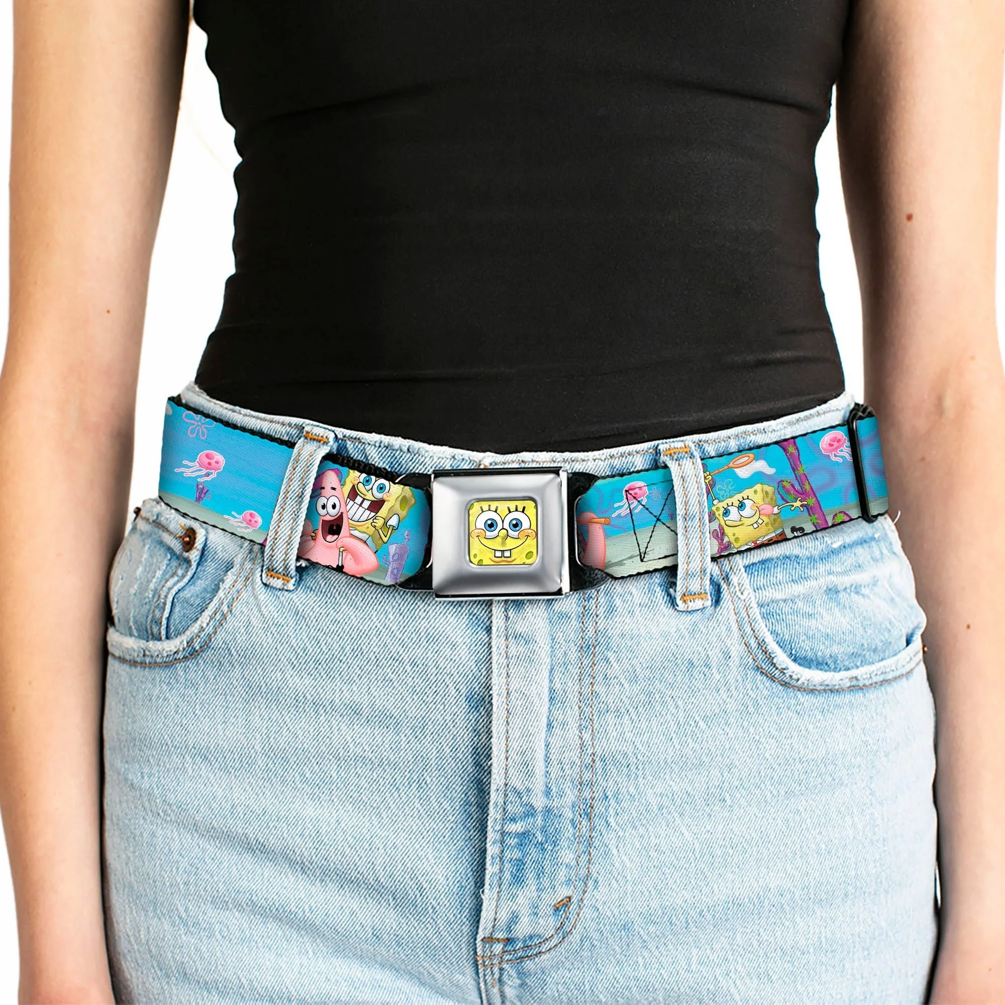 SpongeBob SquarePants Seatbelt Belt 3D Face Close-Up & Jellyfishing Scenes Full Color - Image 5