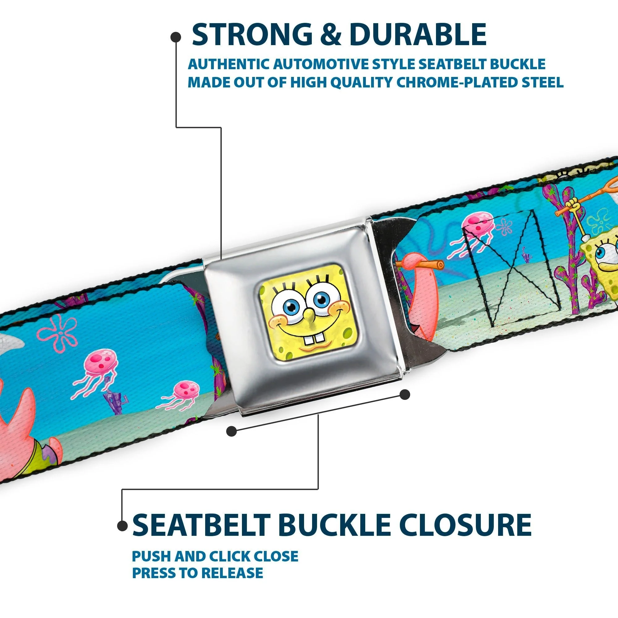 SpongeBob SquarePants Seatbelt Belt 3D Face Close-Up & Jellyfishing Scenes Full Color - Image 7