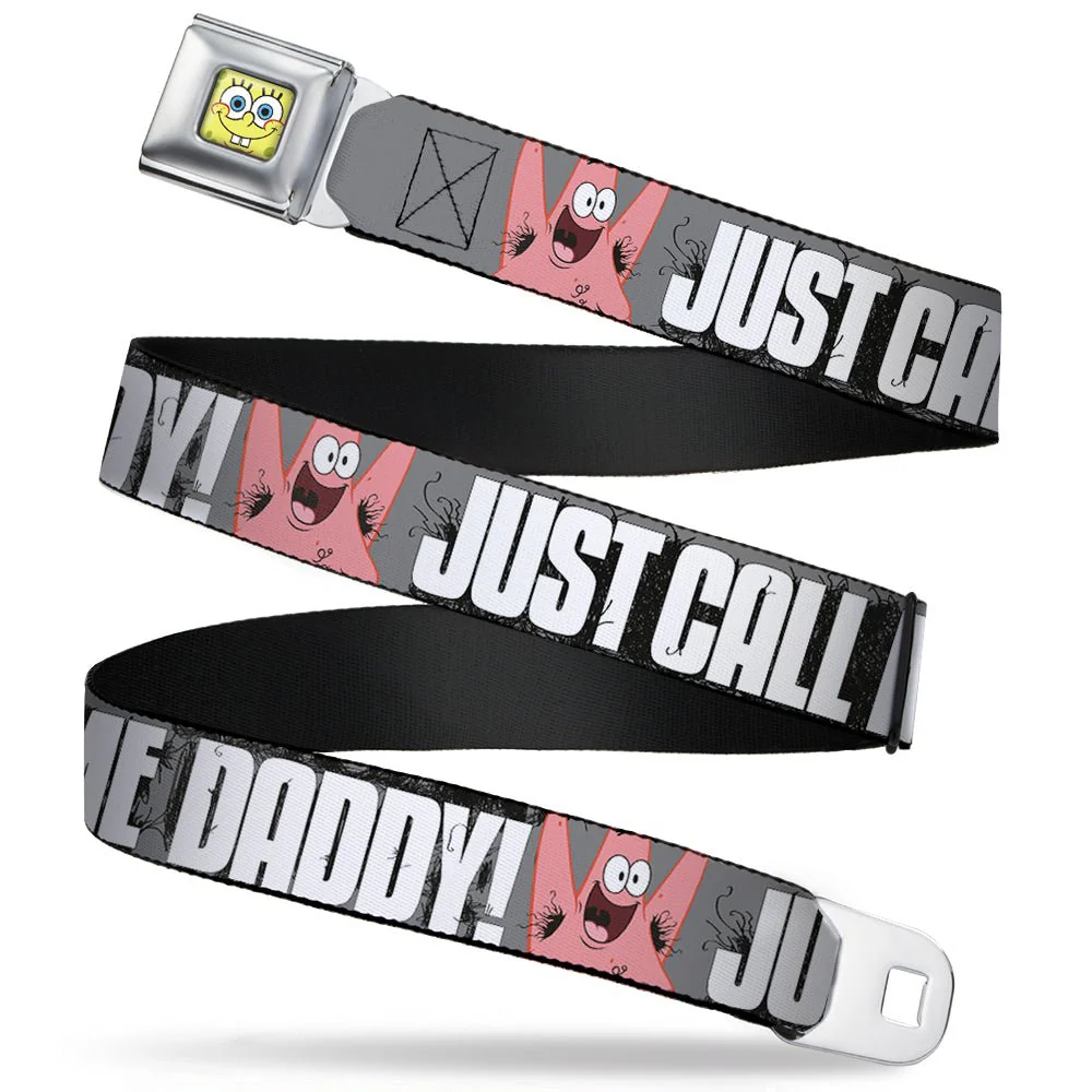 SpongeBob SquarePants Seatbelt Belt SpongeBob & Patrick Faces Full Color Gray/Black/White.