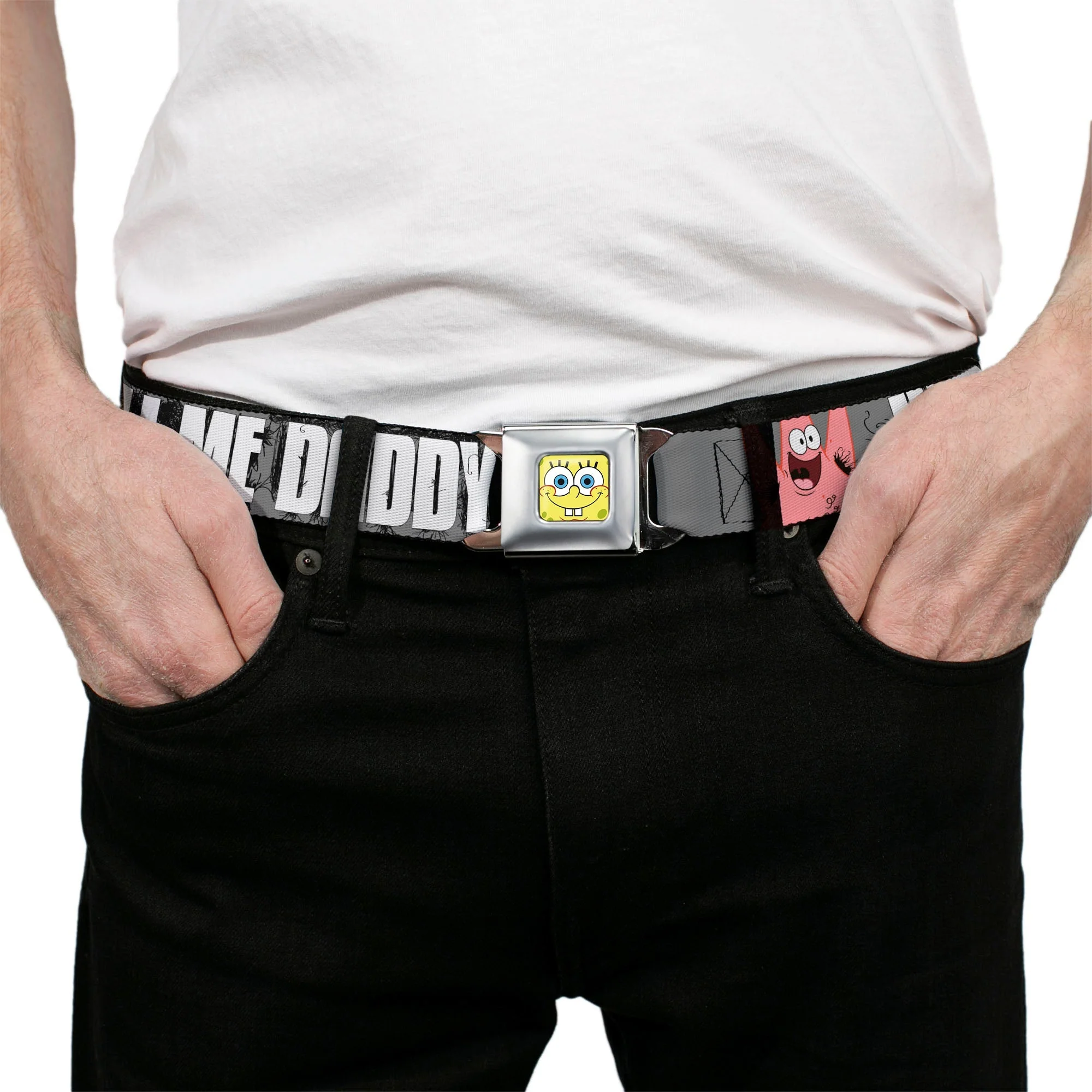 SpongeBob SquarePants Seatbelt Belt SpongeBob & Patrick Faces Full Color Gray/Black/White. - Image 3