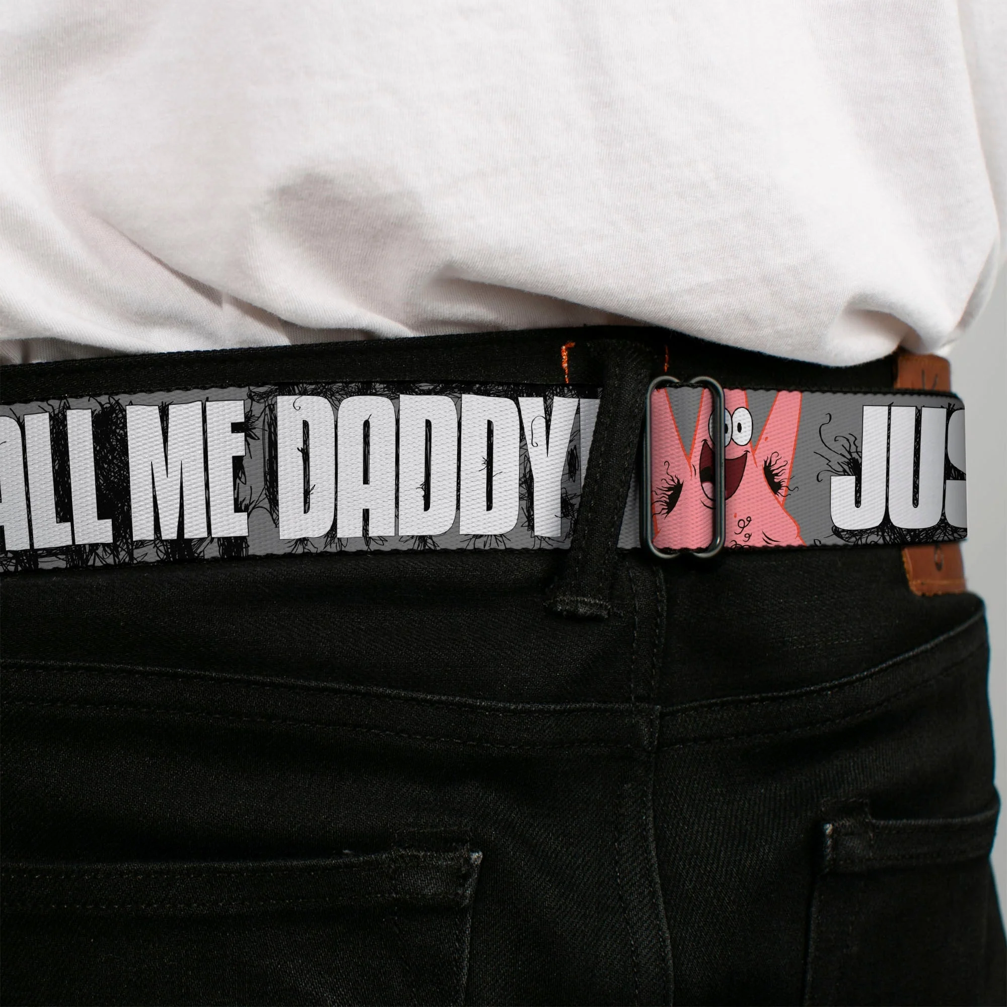 SpongeBob SquarePants Seatbelt Belt SpongeBob & Patrick Faces Full Color Gray/Black/White. - Image 4
