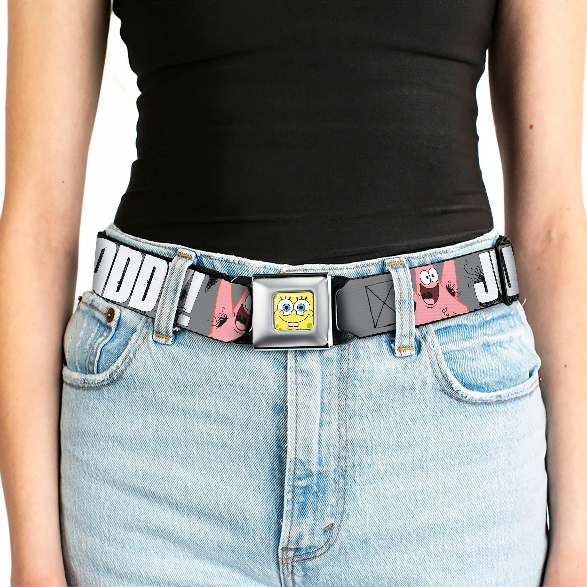 SpongeBob SquarePants Seatbelt Belt SpongeBob & Patrick Faces Full Color Gray/Black/White. - Image 5