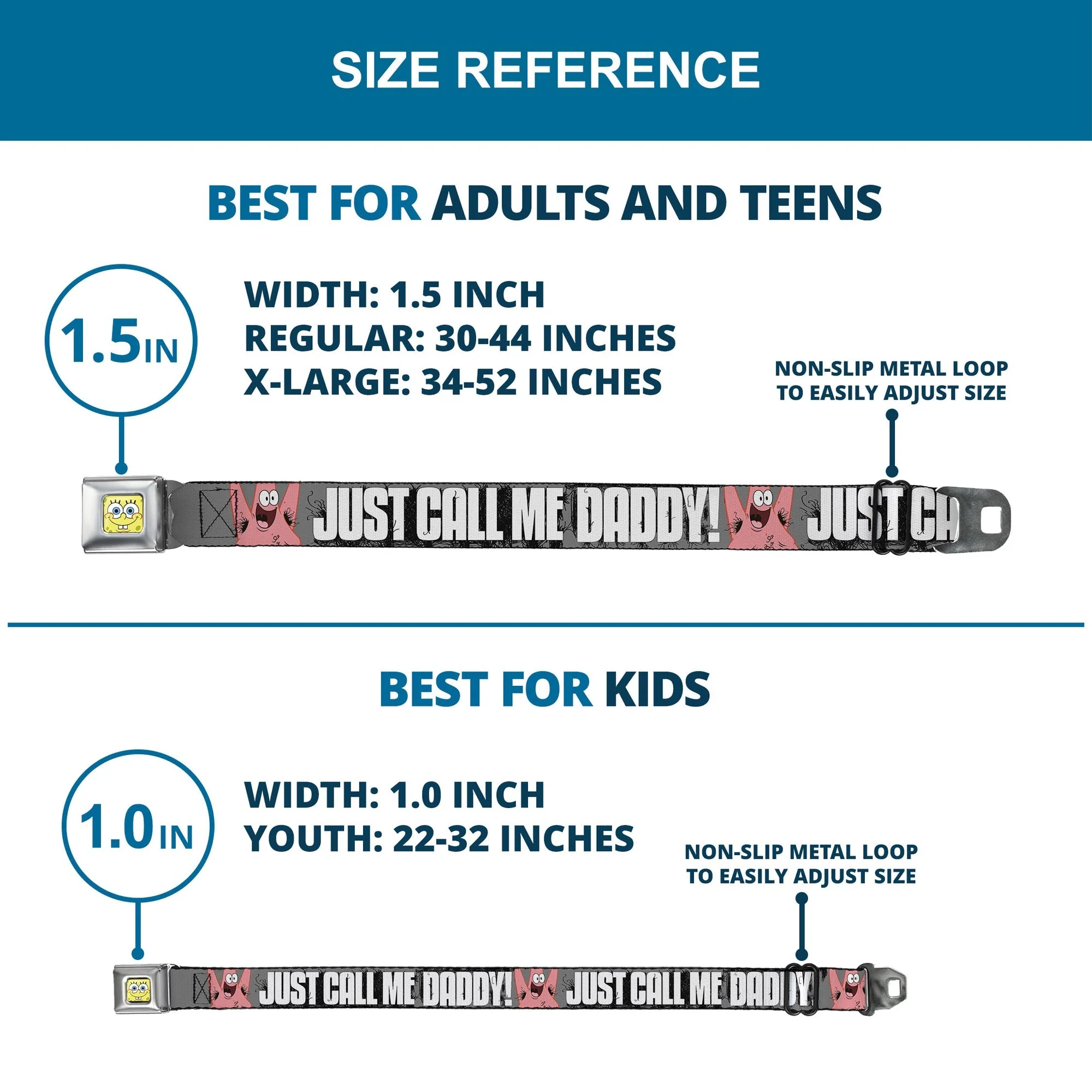 SpongeBob SquarePants Seatbelt Belt SpongeBob & Patrick Faces Full Color Gray/Black/White. - Image 8
