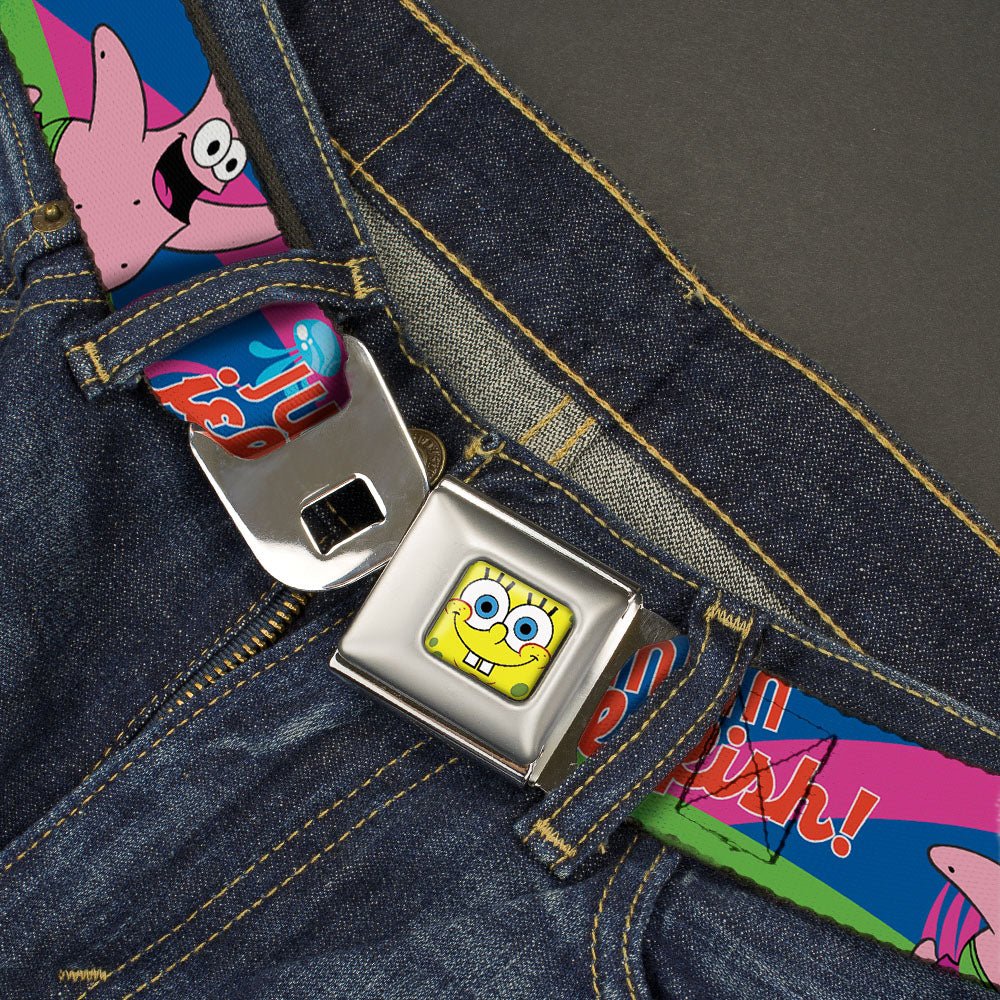 SpongeBob SquarePants Seatbelt Belt SpongeBob Face Close-Up & Patrick Jellyfish Run Multi-Color Red Webbing Adult - Image 2