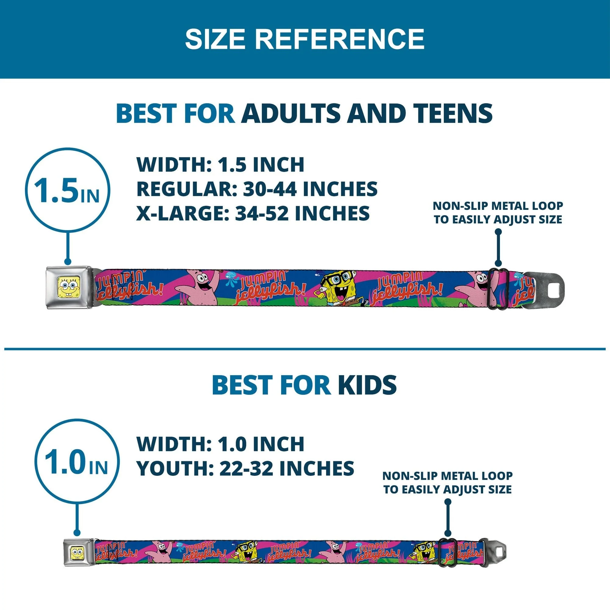 SpongeBob SquarePants Seatbelt Belt SpongeBob Face Close-Up & Patrick Jellyfish Run Multi-Color Red Webbing Adult - Image 8