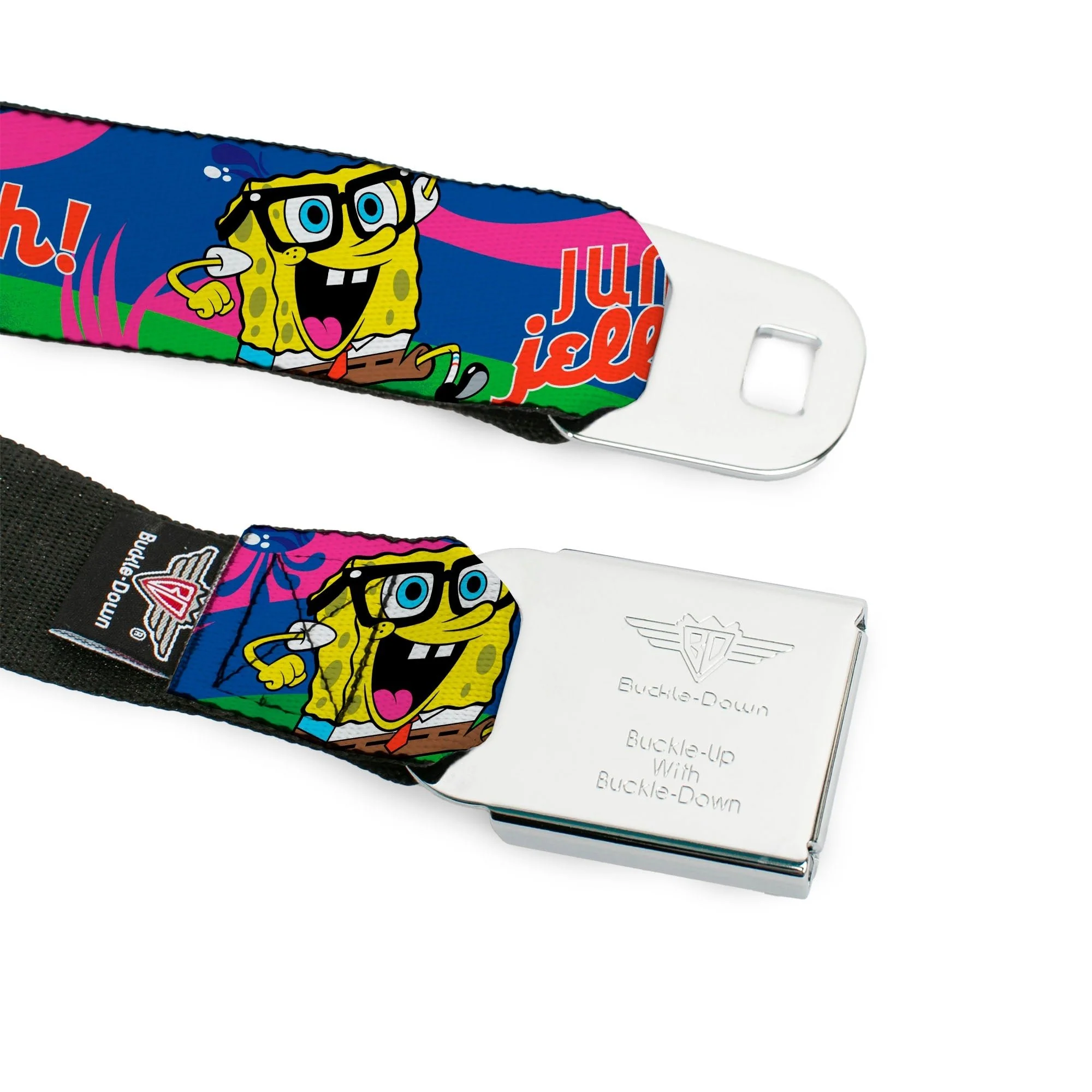 SpongeBob SquarePants Seatbelt Belt SpongeBob Face Close-Up & Patrick Jellyfish Run Multi-Color Red Webbing Adult - Image 9