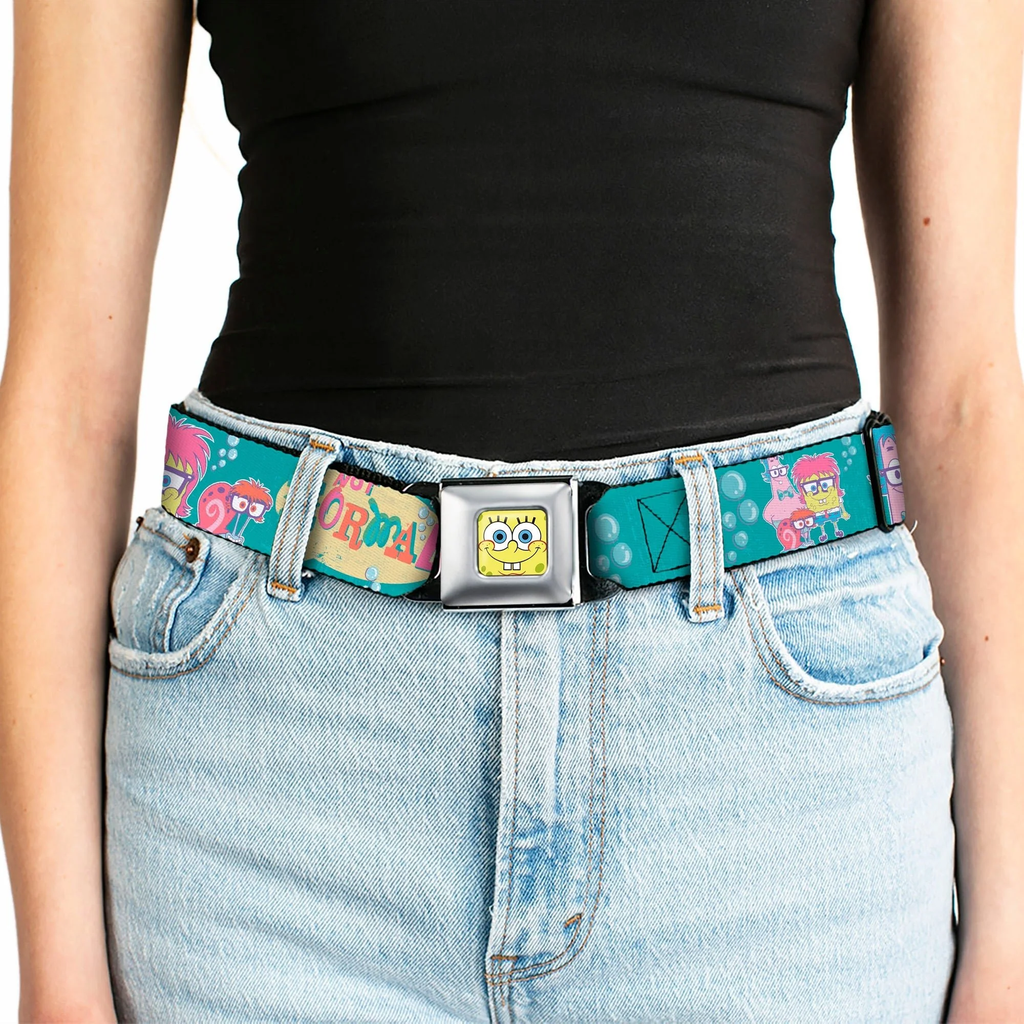 SpongeBob SquarePants Seatbelt Belt SpongeBob & Friends Close-Up Faces Full Color Aqua - Image 5