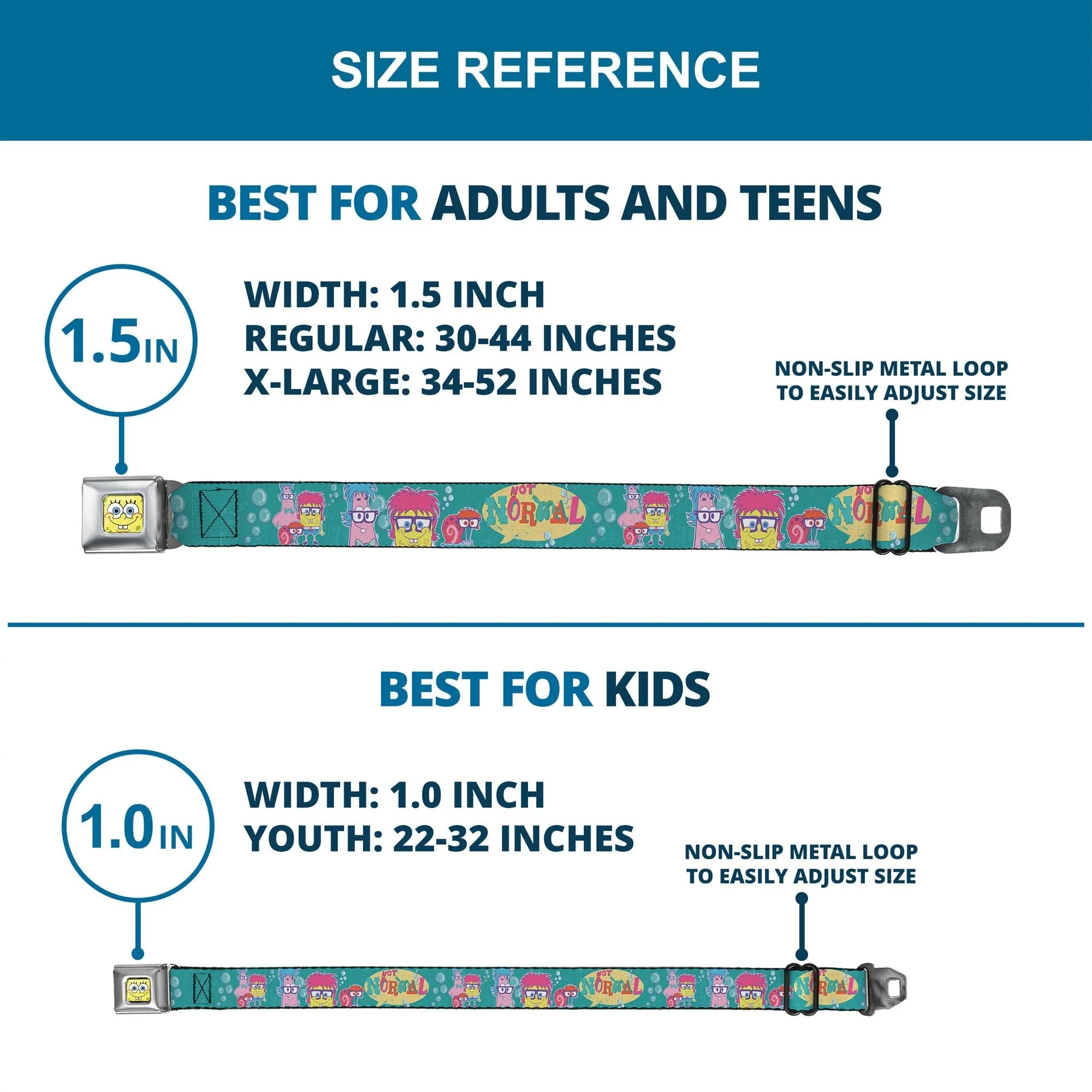 SpongeBob SquarePants Seatbelt Belt SpongeBob & Friends Close-Up Faces Full Color Aqua - Image 8