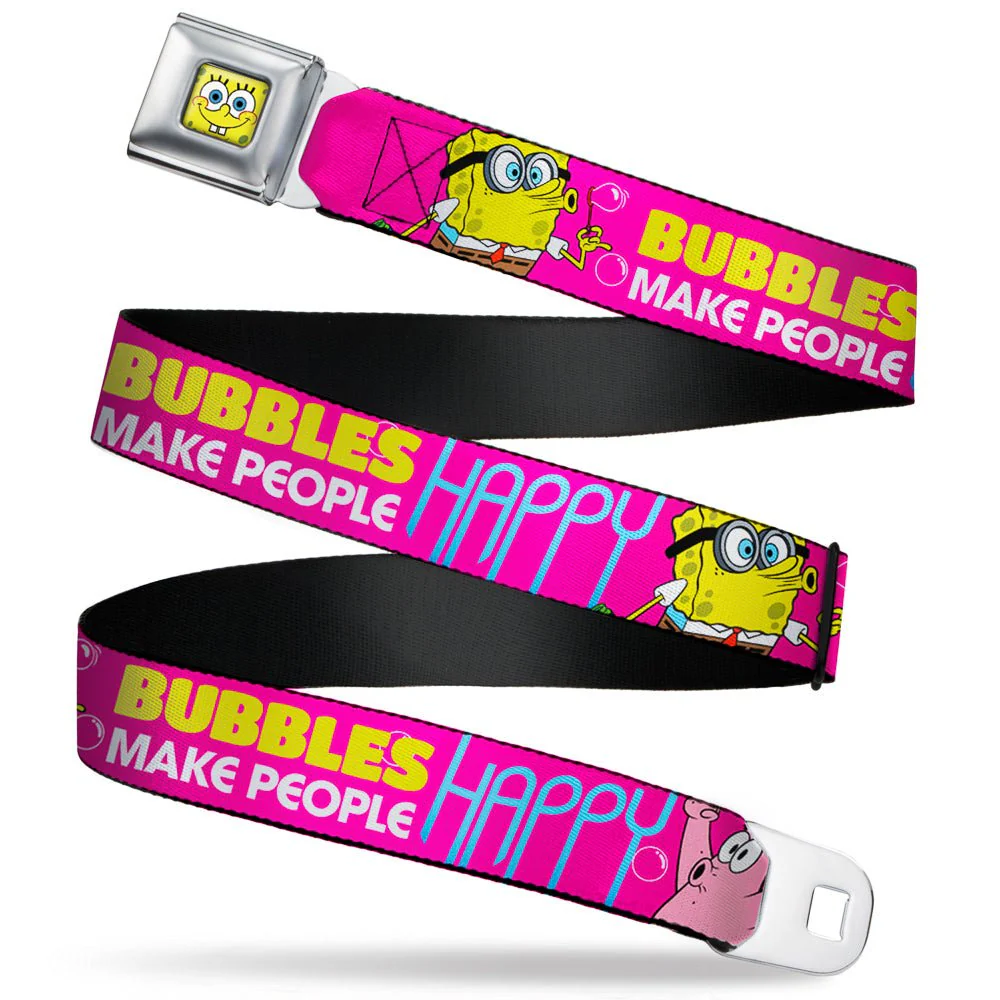 SpongeBob SquarePants Seatbelt Belt SpongeBob Face & Patrick Starfish Design Buckle-Down Pink Yellow Blue